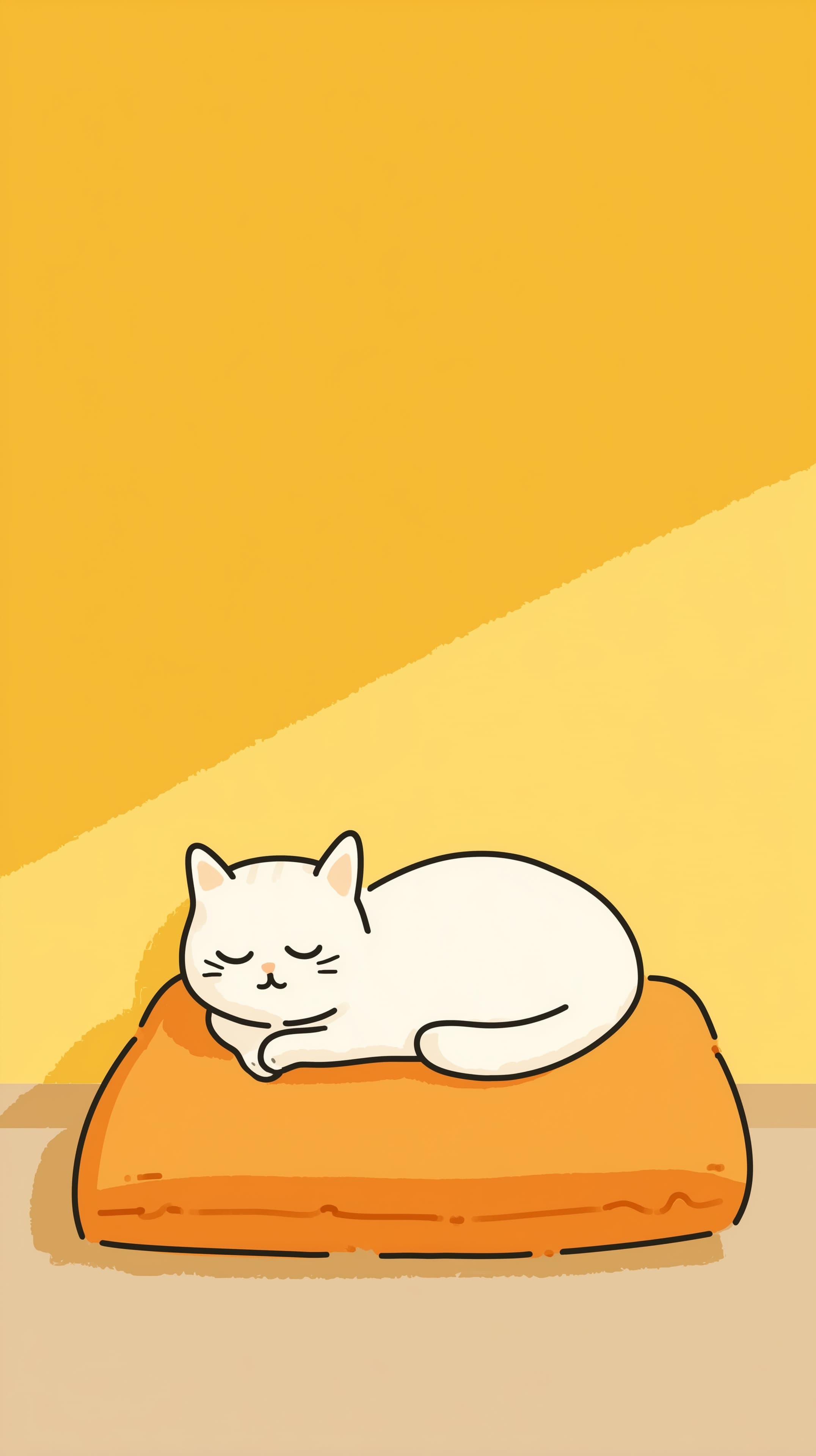 Cozy Cat Sleeping on Orange Pillow - Cute Wall Art Wallpaper - High Resolution cartoon-art Wallpaper for Mobile and Desktop