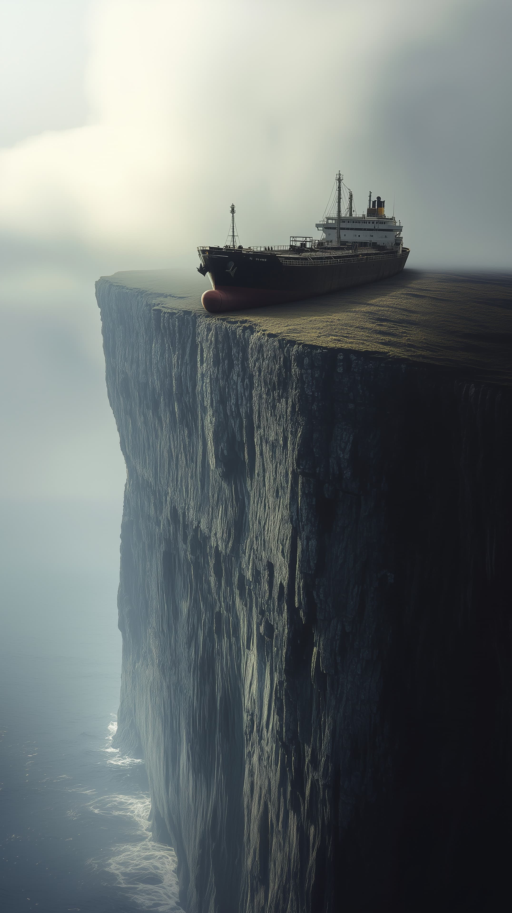 Misty Cliffside Vessel: Dramatic Seascape Wallpaper - High Resolution cinematic-scene Wallpaper for Mobile and Desktop