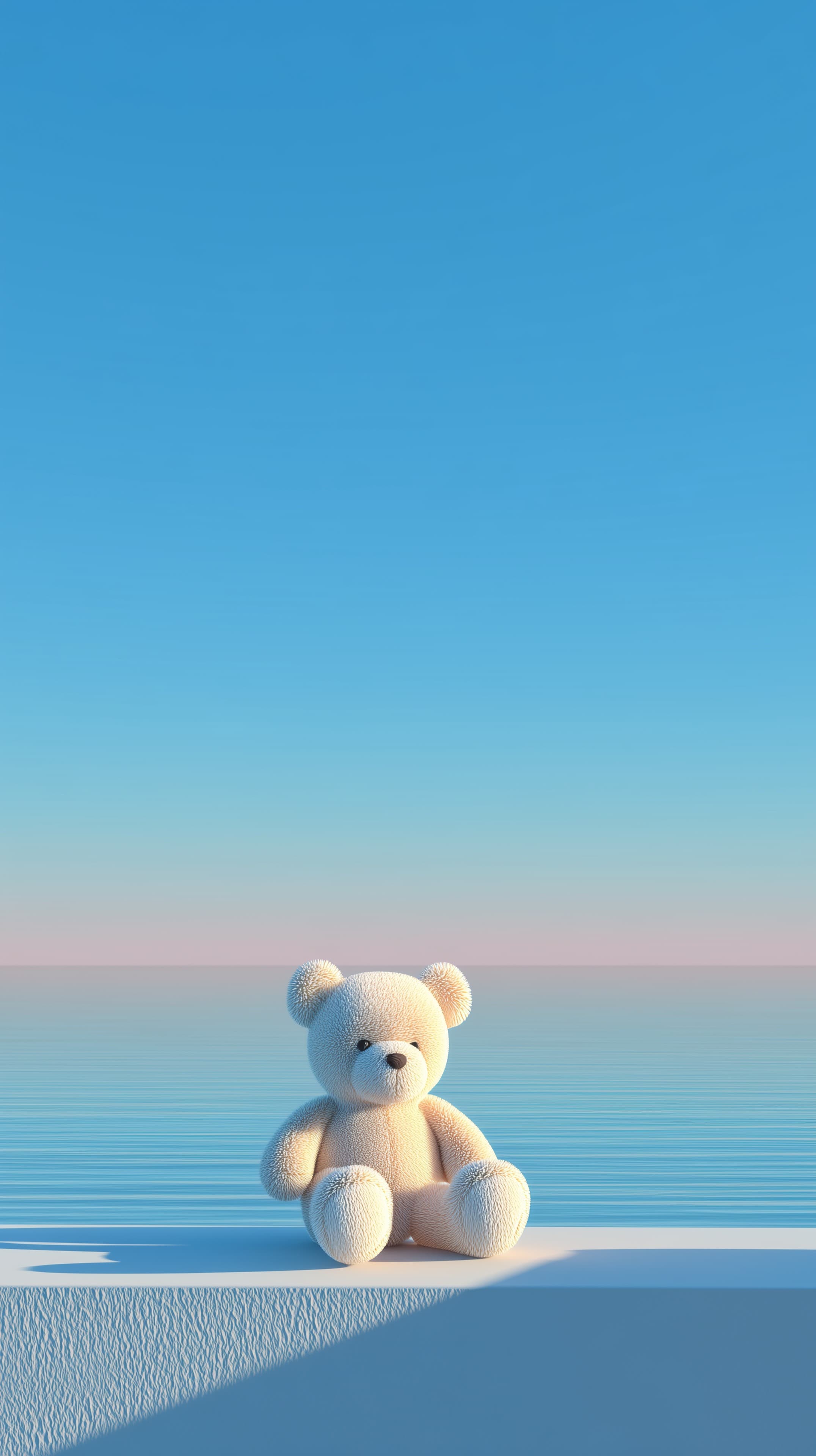 Soft White Teddy Bear by Calm Sea Under Blue Sky Wallpaper - High Resolution 3d-artwork Wallpaper for Mobile and Desktop