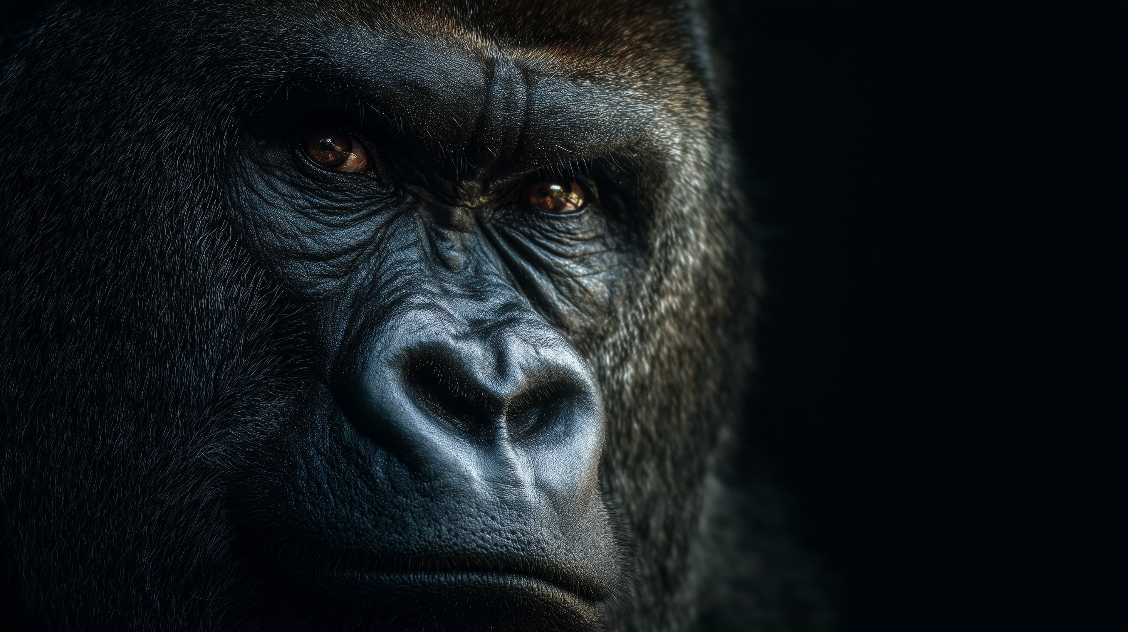 Close-Up Gorilla Portrait in Dark Shadow – Wildlife Wallpaper - High Resolution gorilla Wallpaper for Mobile and Desktop