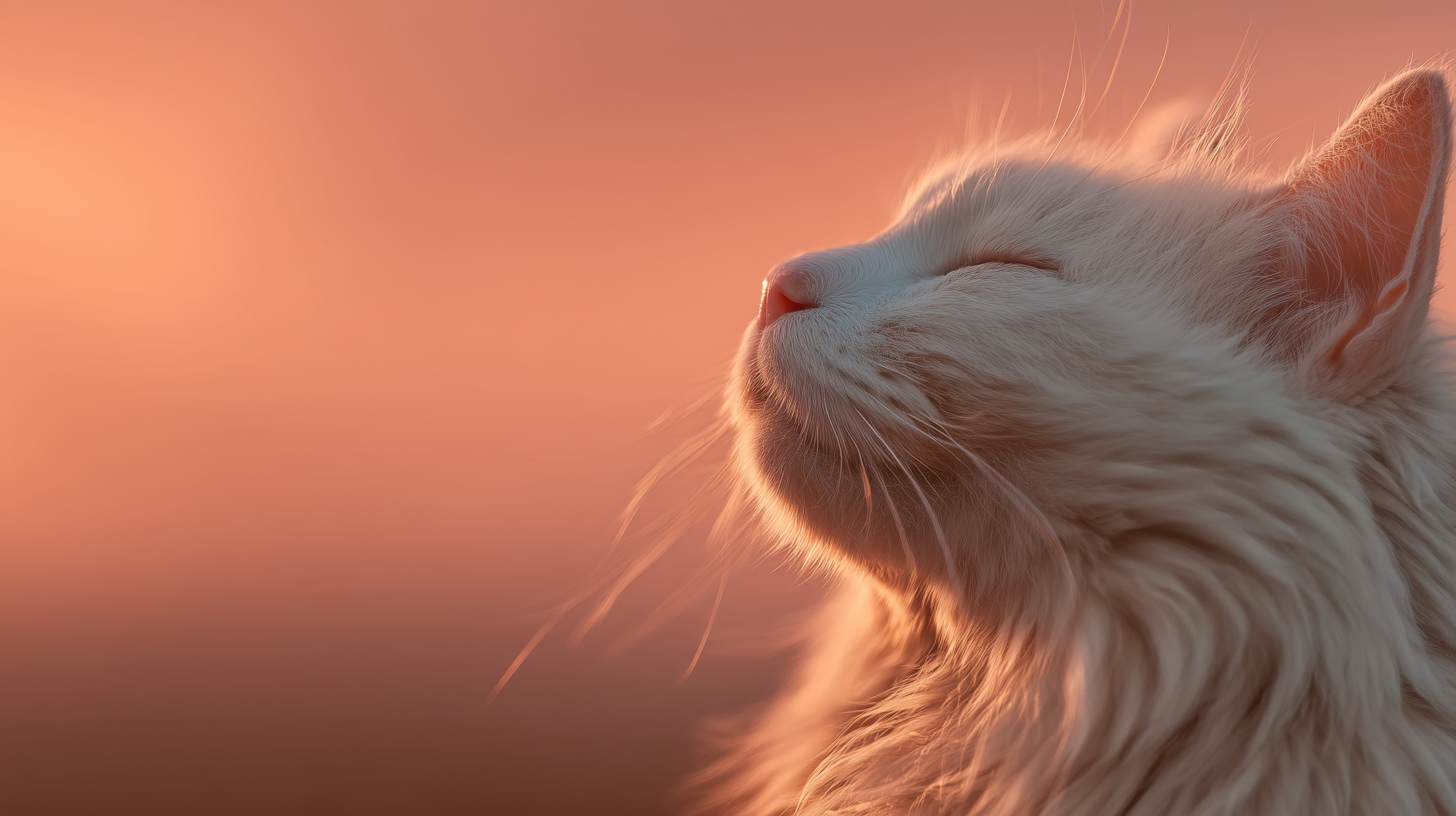 Serene Sunset: Warm Cat Portrait in Soft Evening Light - High Resolution cat Wallpaper for Mobile and Desktop