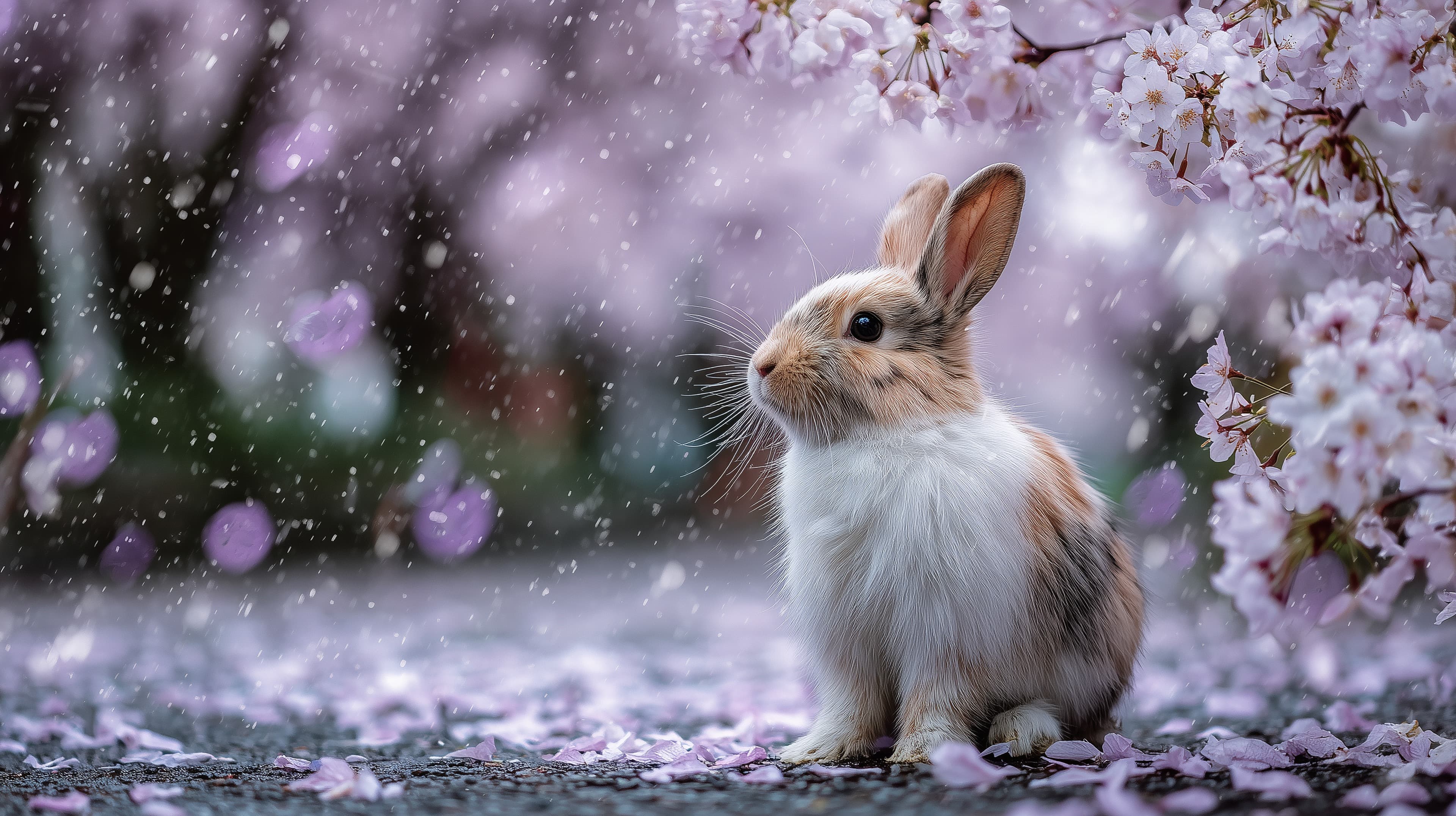 Pastel Spring Rabbit Under Cherry Blossoms Wallpaper - High Resolution cherry-blossoms Wallpaper for Mobile and Desktop