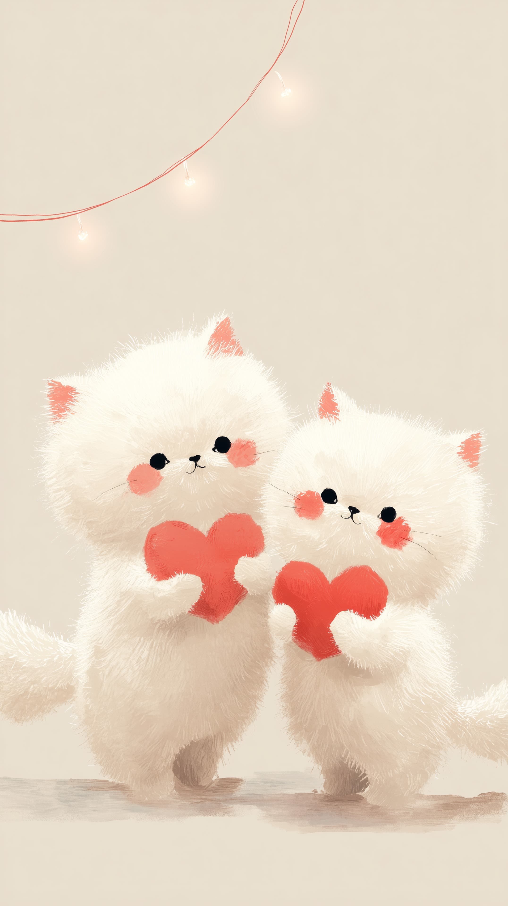 Cute Fluffy Kawaii Cats with Hearts – Soft Valentine Wallpaper - High Resolution cats-illustration Wallpaper for Mobile and Desktop