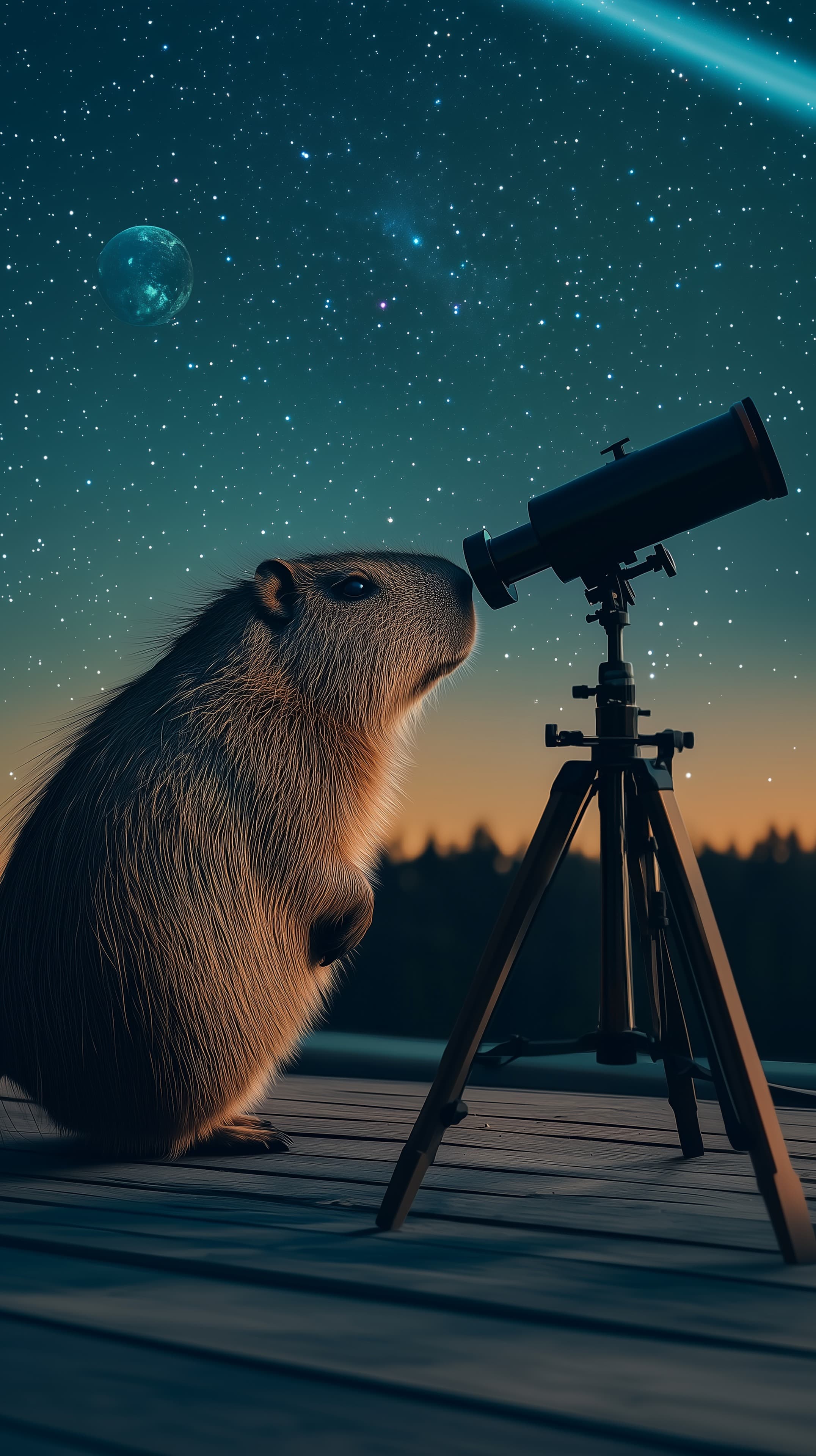 Nighttime Marmot Stargazing with Telescope Wallpaper - High Resolution astronomy Wallpaper for Mobile and Desktop