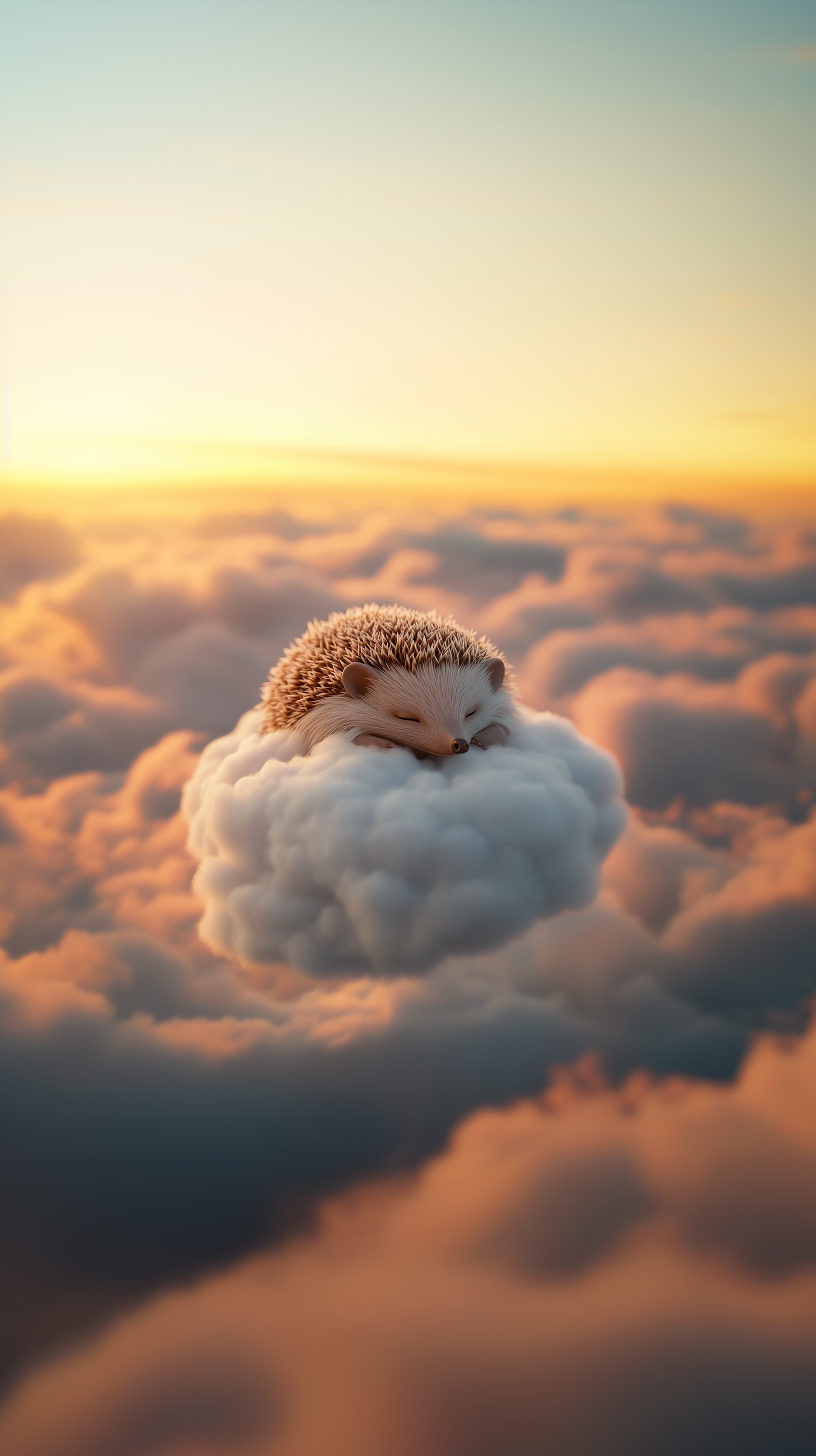 Dreamy Hedgehog Sleeping on a Cloud at Sunset – Sky Wallpaper - High Resolution cloud Wallpaper for Mobile and Desktop