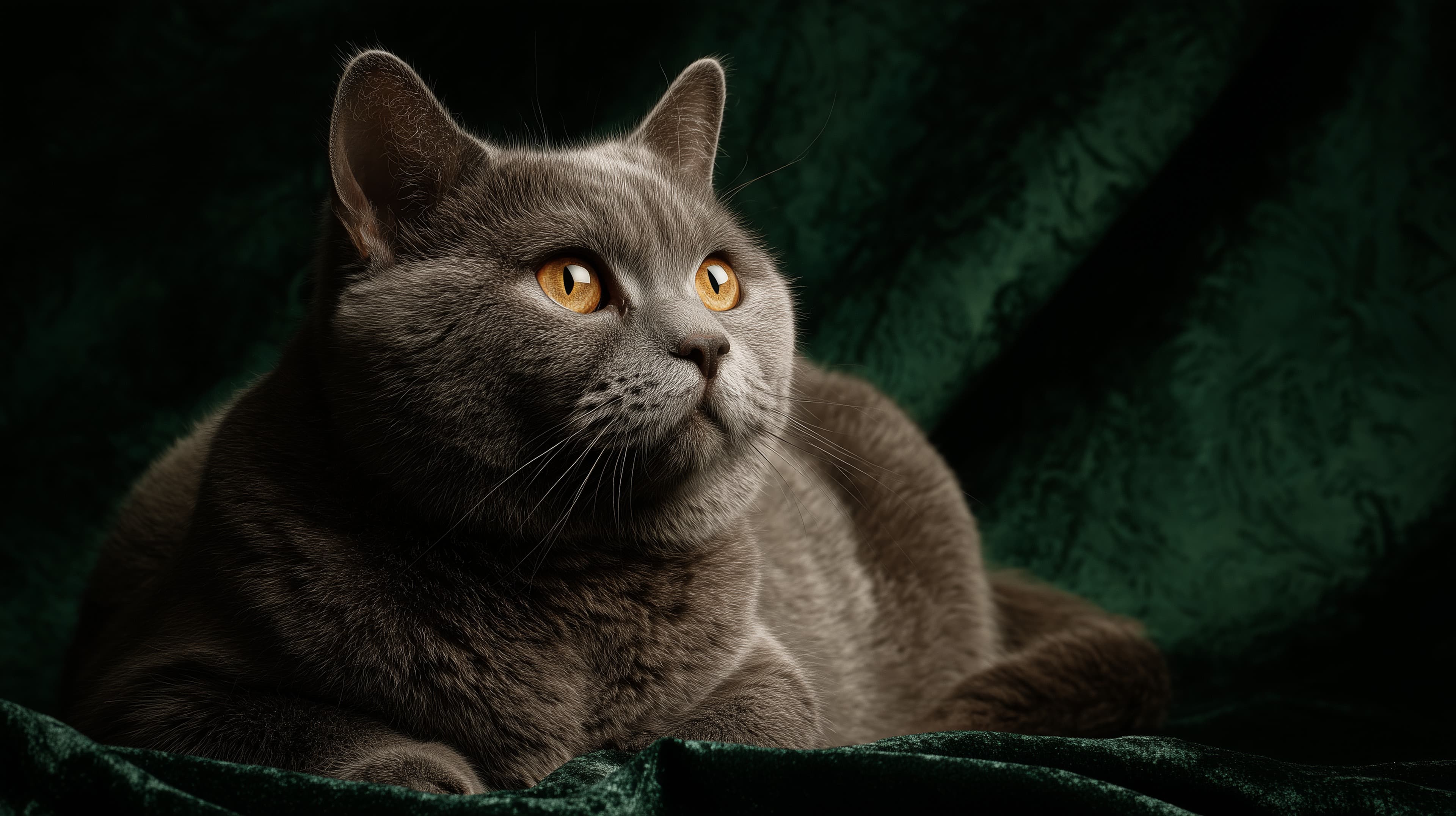 Silky Gray Cat on Velvet Backdrop Wallpaper with Amber Eyes - High Resolution gray-cat Wallpaper for Mobile and Desktop