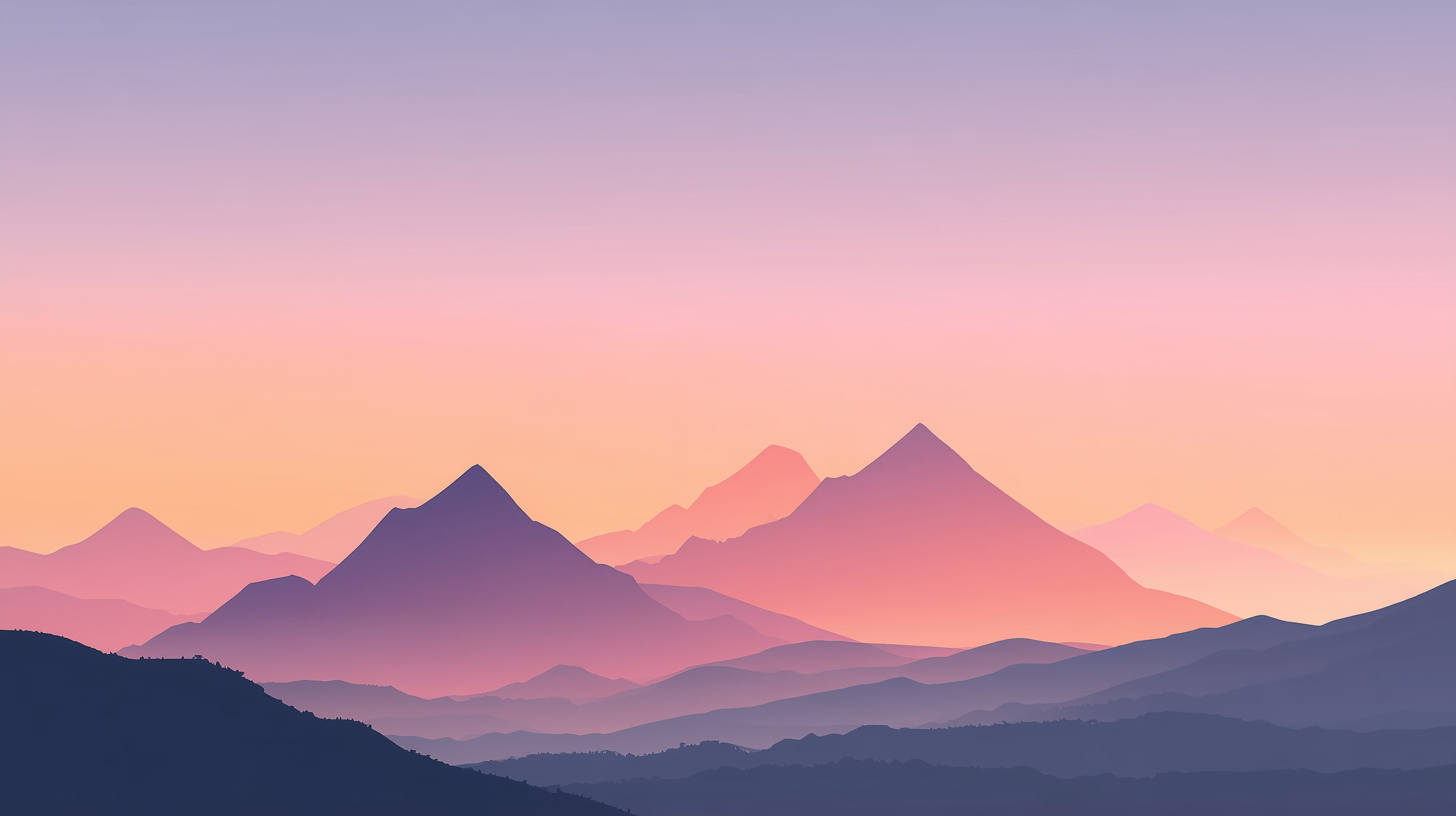 Pastel Mountain Sunset: Dreamy Layered Landscape Wallpaper - High Resolution dreamy-backdrop Wallpaper for Mobile and Desktop