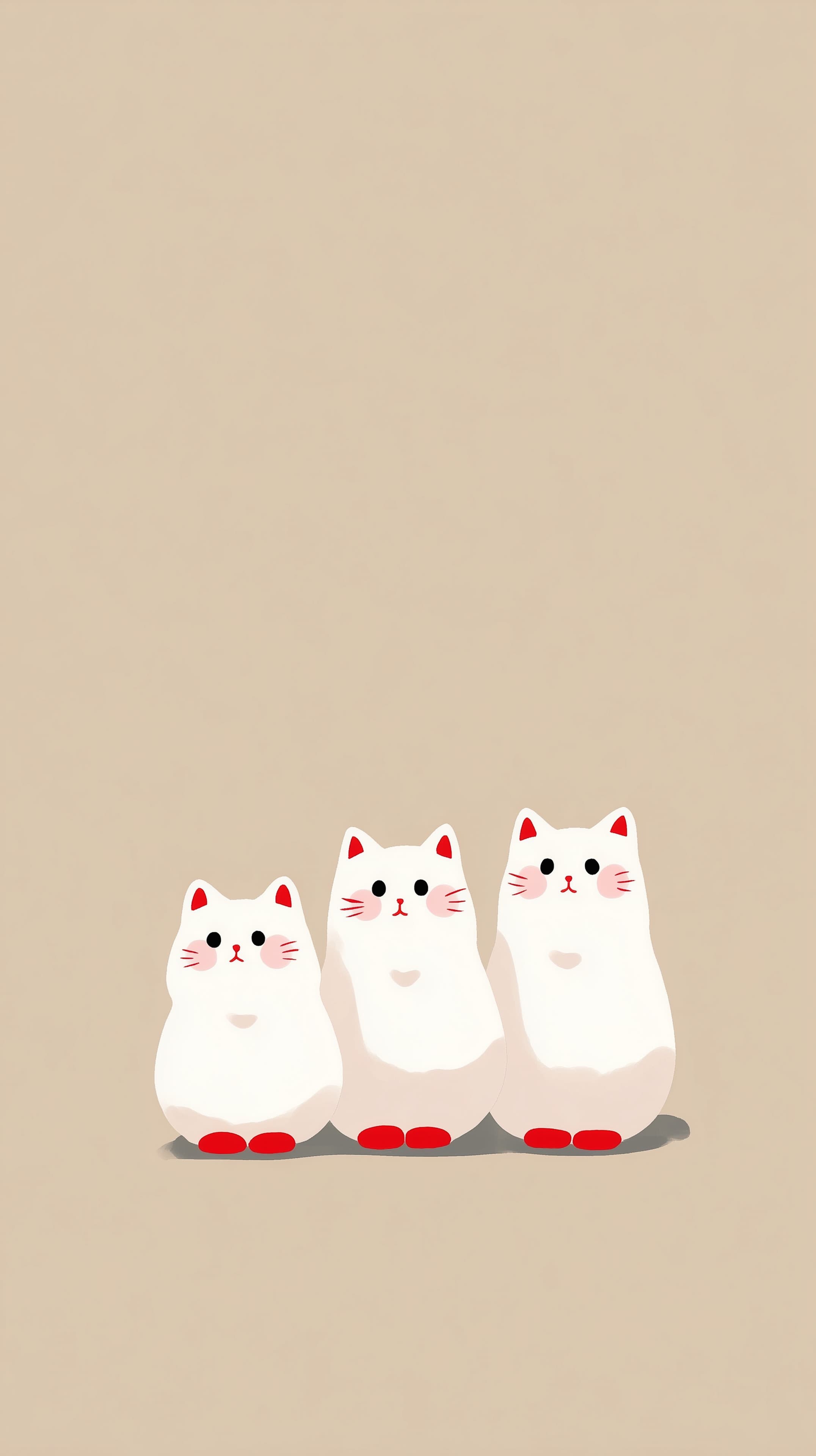 Cute Trio of White Cats on Beige Background - Minimal Wallpaper - High Resolution beige Wallpaper for Mobile and Desktop