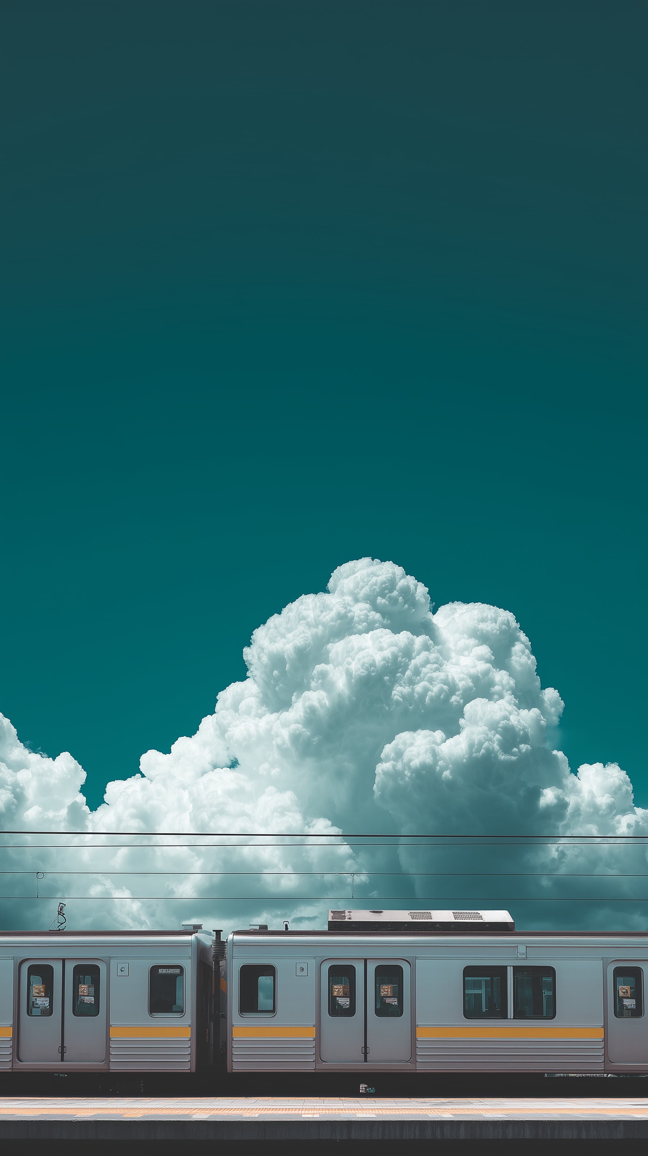 Teal Sky Cloudscape with Modern Train Wallpaper - Urban Calm - High Resolution clouds Wallpaper for Mobile and Desktop