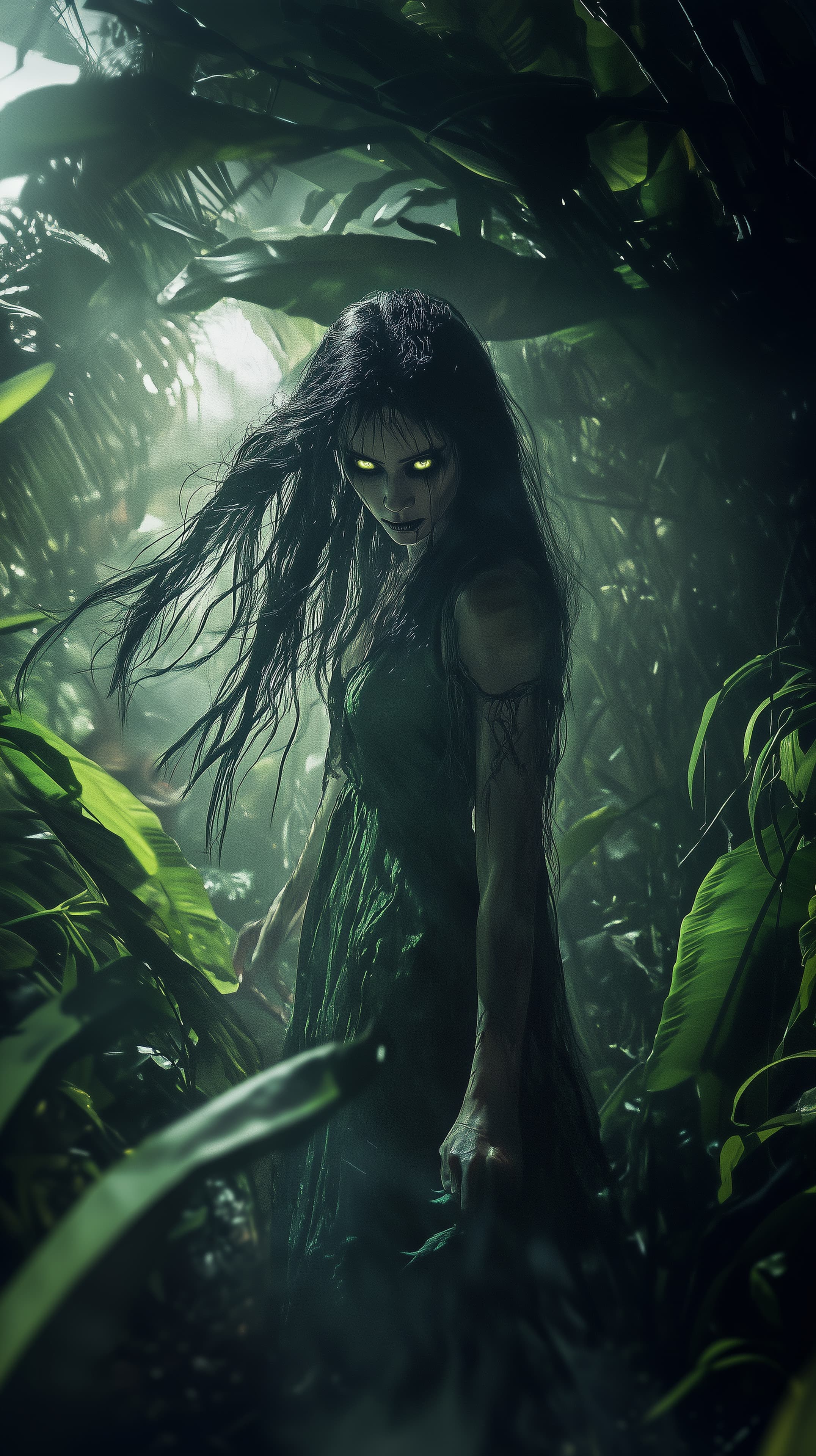 Mysterious Jungle Creature with Glowing Eyes Wallpaper - High Resolution creature Wallpaper for Mobile and Desktop