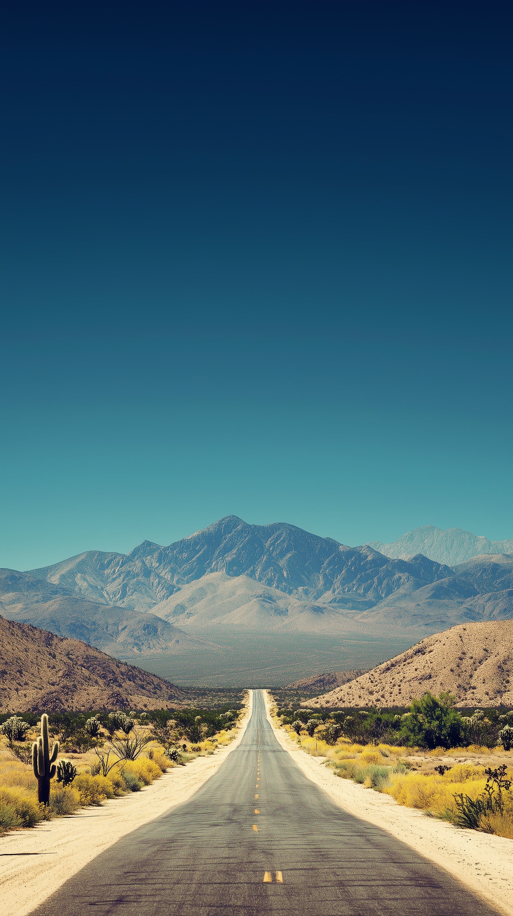 Desert Highway to Mountain Range – Wide Landscape Wallpaper - High Resolution arid-landscape Wallpaper for Mobile and Desktop