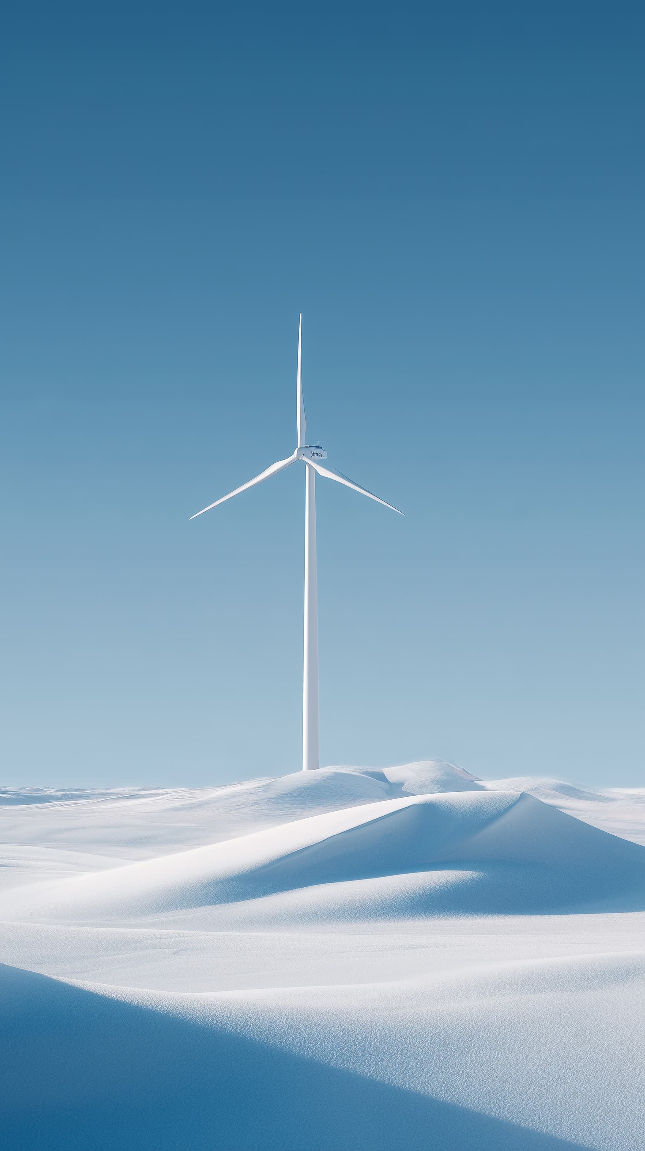 Tranquil Snowy Dune and Wind Turbine Landscape Wallpaper - High Resolution blue-sky Wallpaper for Mobile and Desktop