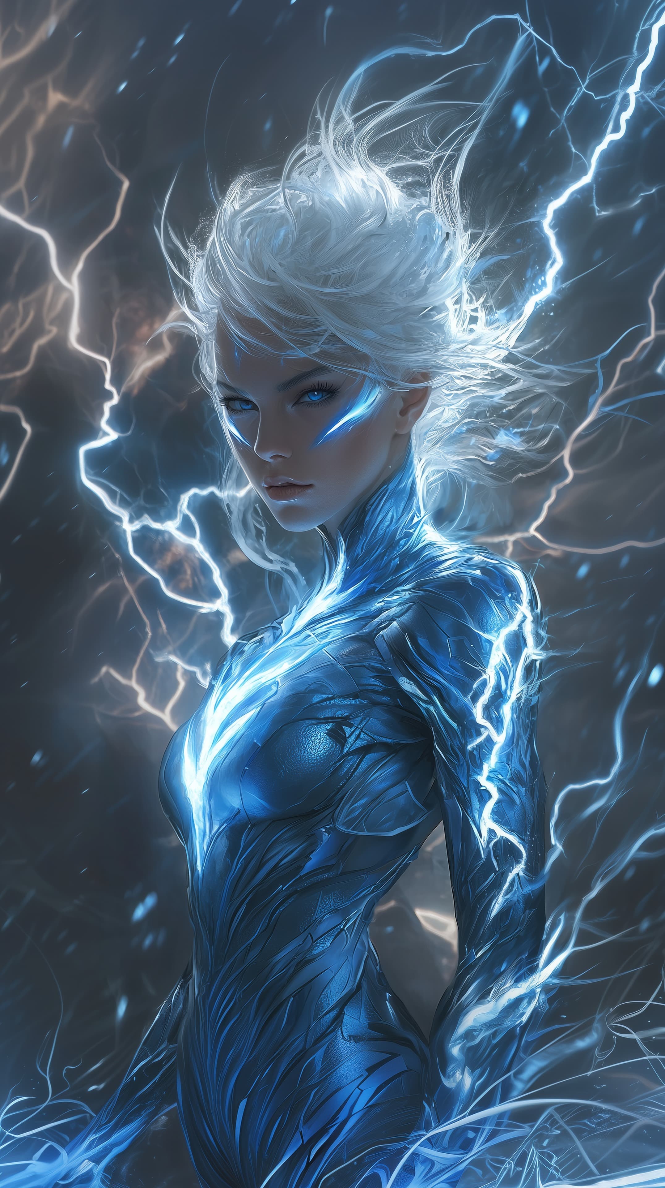 Ice Goddess in Electric Aura — Futuristic Neon Wallpaper - High Resolution blue-neon Wallpaper for Mobile and Desktop