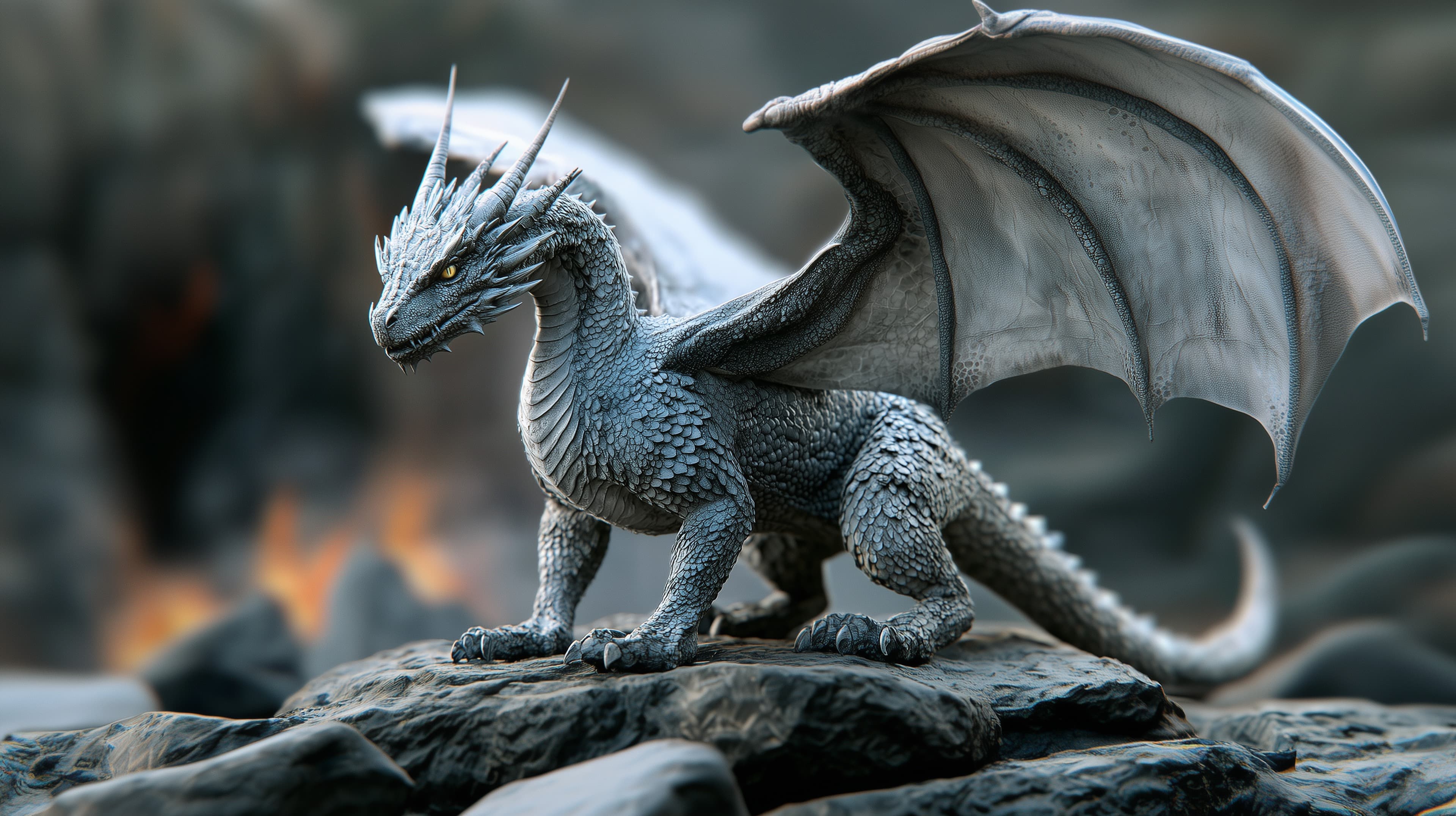 Majestic Blue Dragon Standing on a Rocky Cliff - Fantasy Wallpaper - High Resolution blue-dragon Wallpaper for Mobile and Desktop