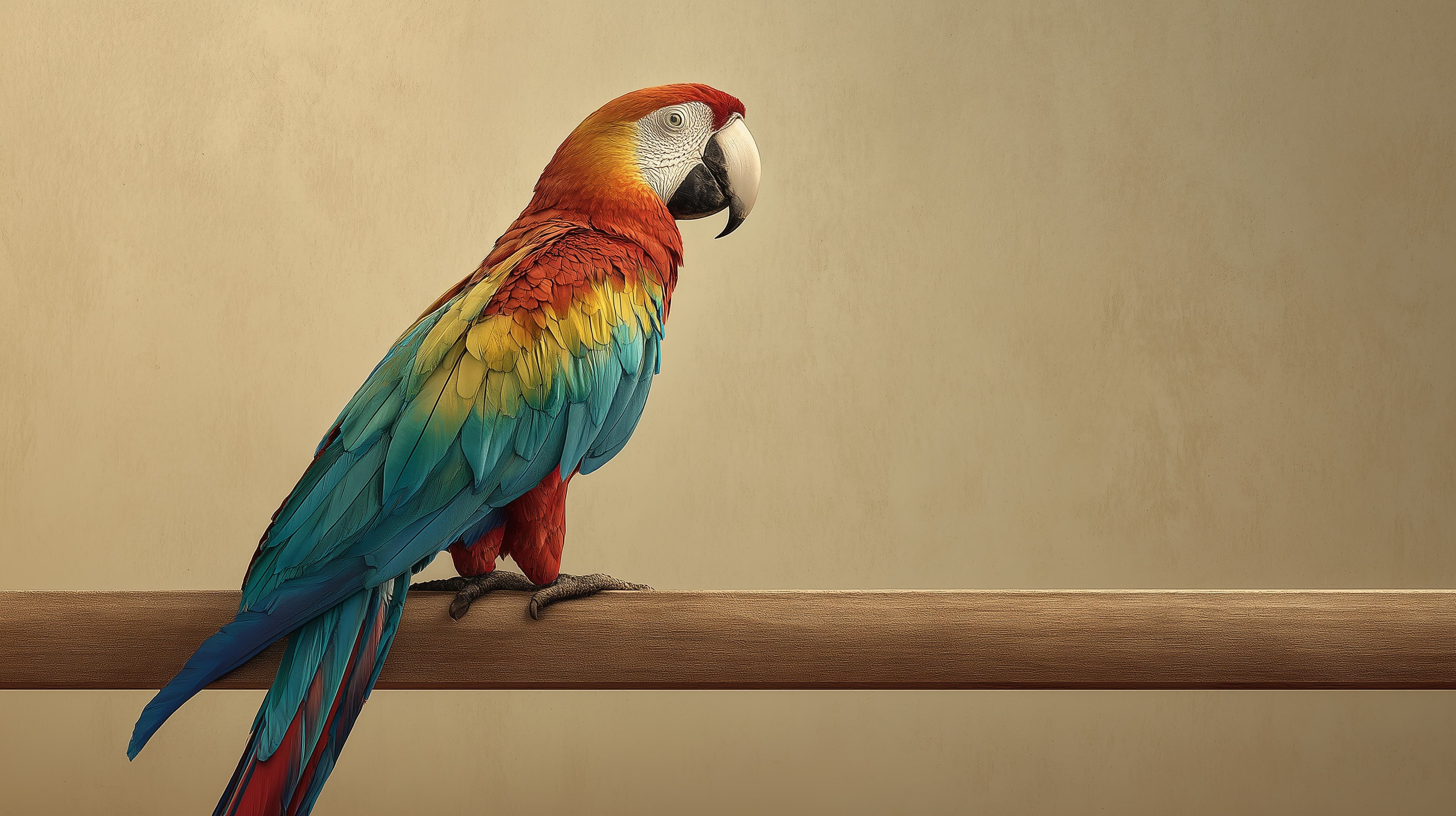 Vibrant Tropical Parrot Wallpaper with Rich Feathers on Wood - High Resolution parrot Wallpaper for Mobile and Desktop
