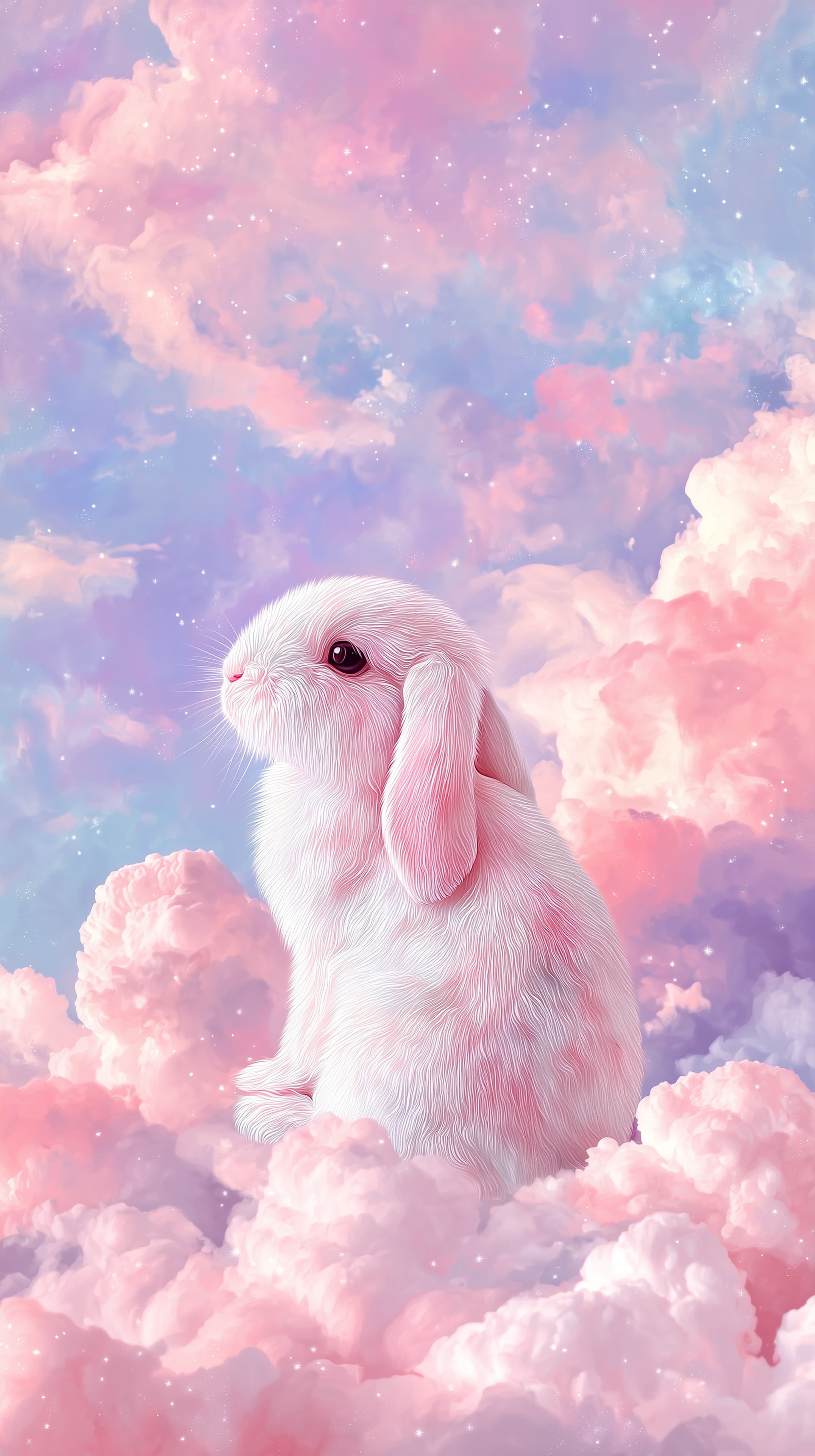 Pastel Bunny in Dreamy Cloudscape Wallpaper for Soft Screens - High Resolution bunny-illustration Wallpaper for Mobile and Desktop