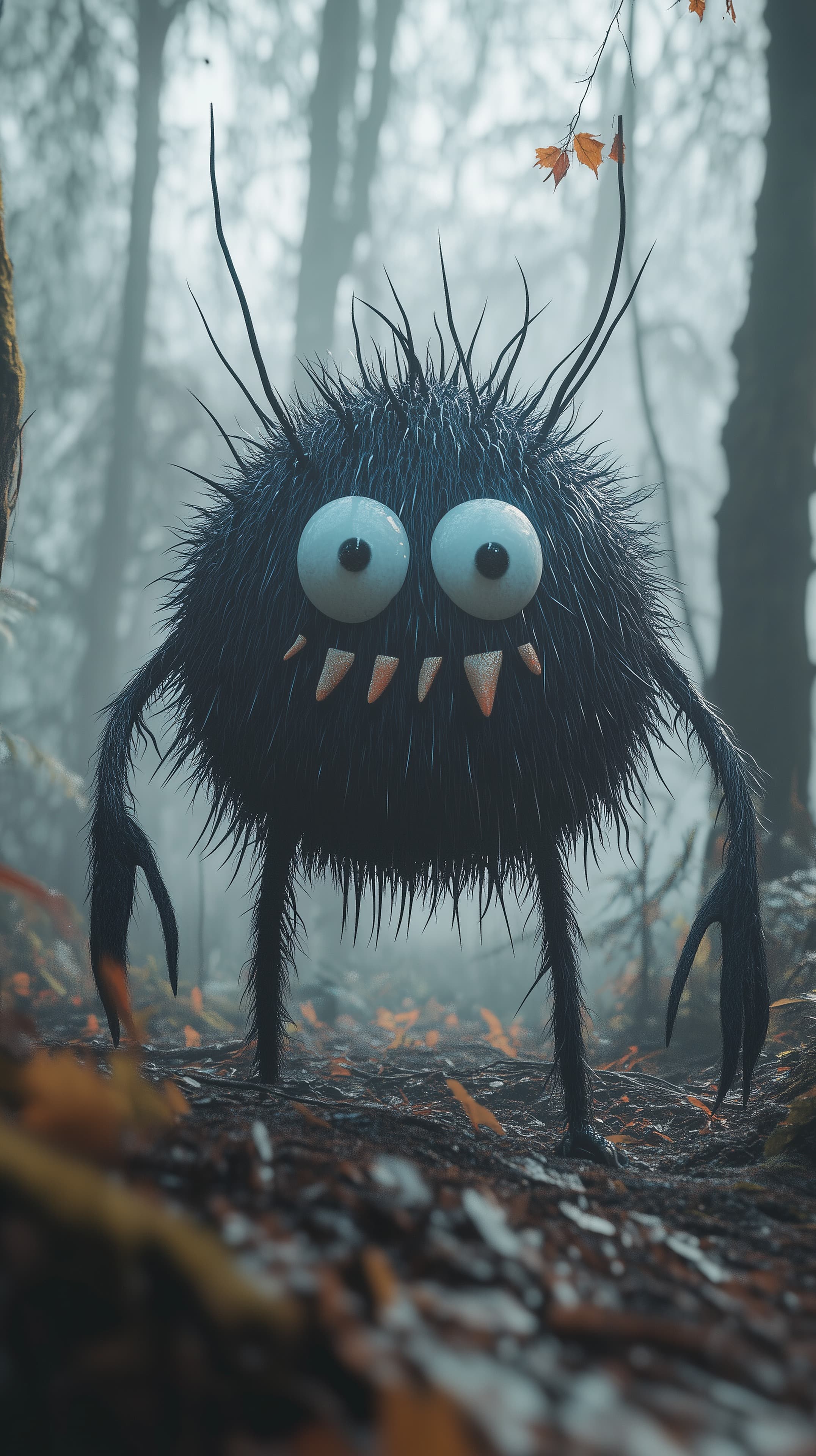 Fuzzy Forest Monster with Big Eyes — Surreal, Dreamy Wallpaper - High Resolution autumn-leaves Wallpaper for Mobile and Desktop