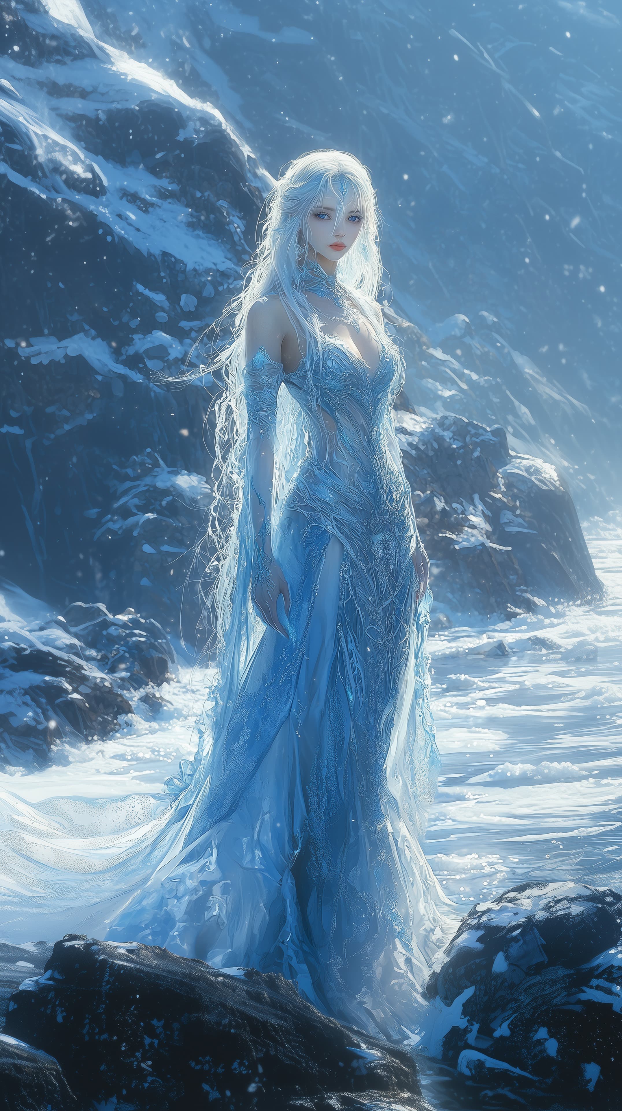 Ethereal Ice Queen in Crystal Blue Gown - Desktop Wallpaper - High Resolution blue-gown Wallpaper for Mobile and Desktop