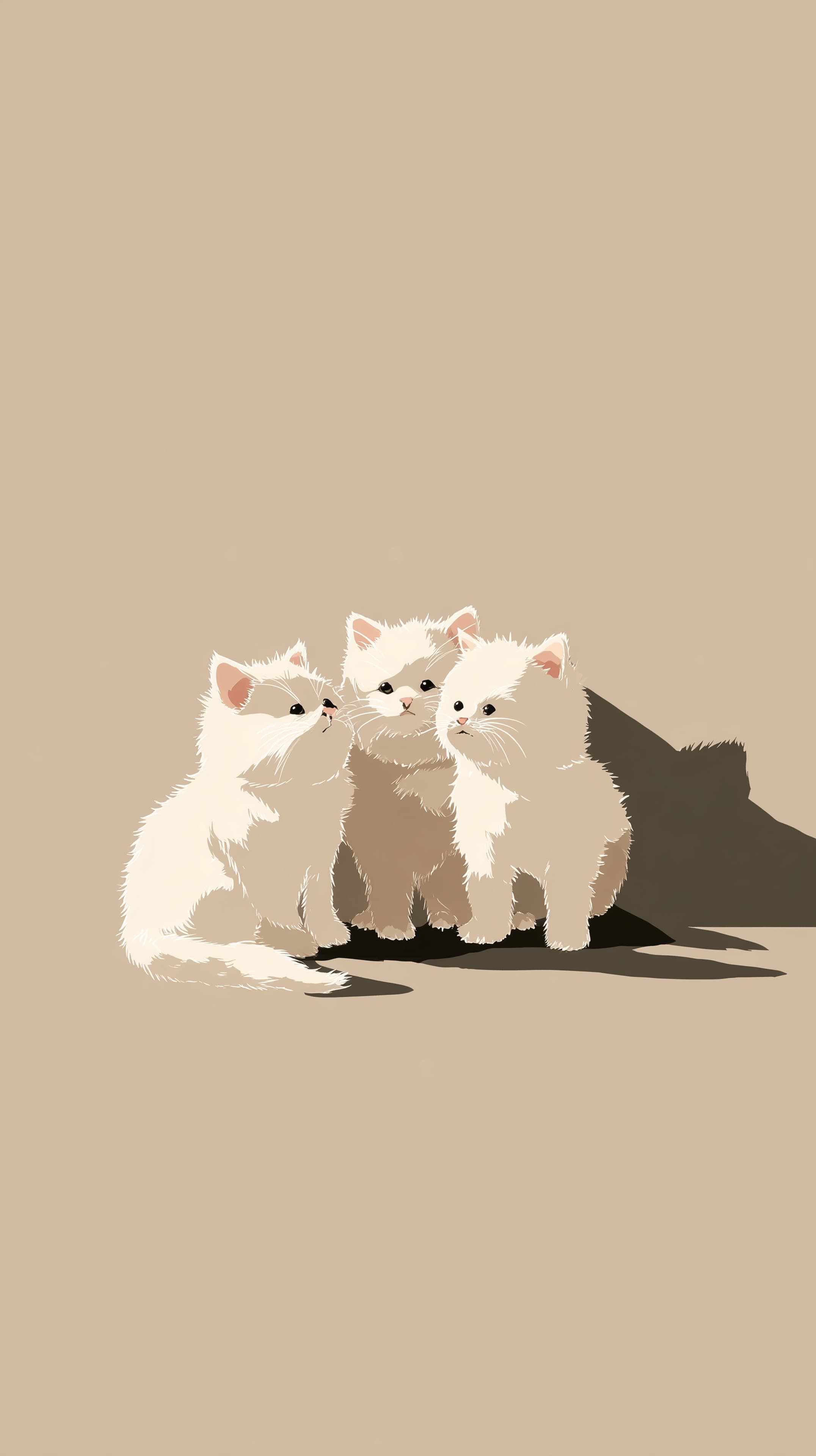 Soft Beige Kittens Trio - Minimal Cute Wall Art Wallpaper - High Resolution animal-trio Wallpaper for Mobile and Desktop