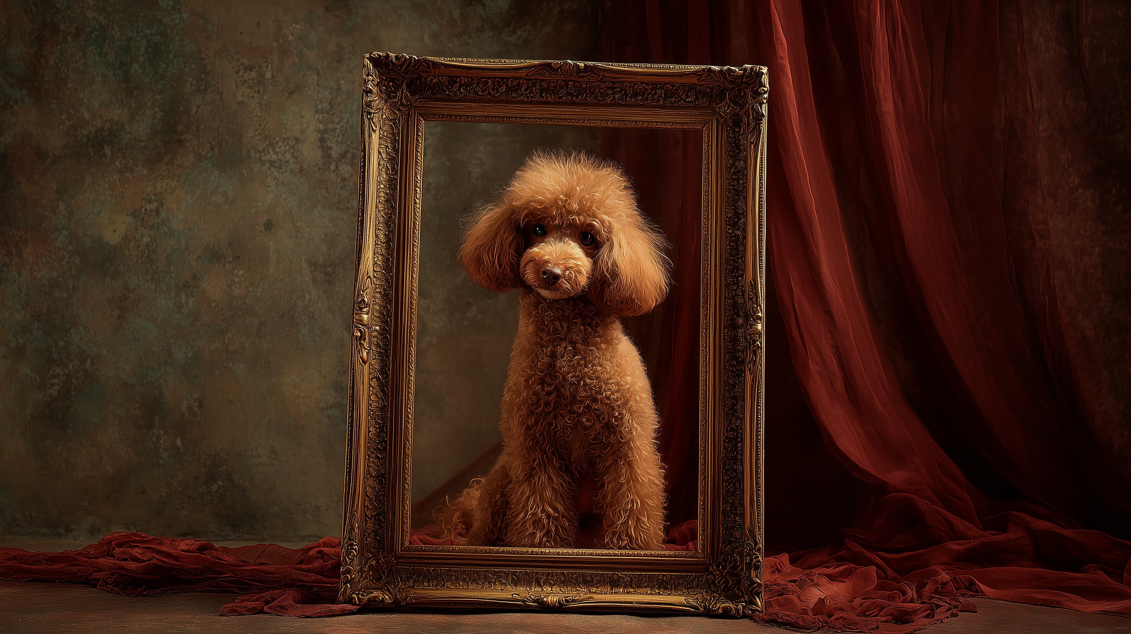 Vintage Poodle Portrait in Ornate Frame - Elegant Wallpaper - High Resolution dog-portrait Wallpaper for Mobile and Desktop