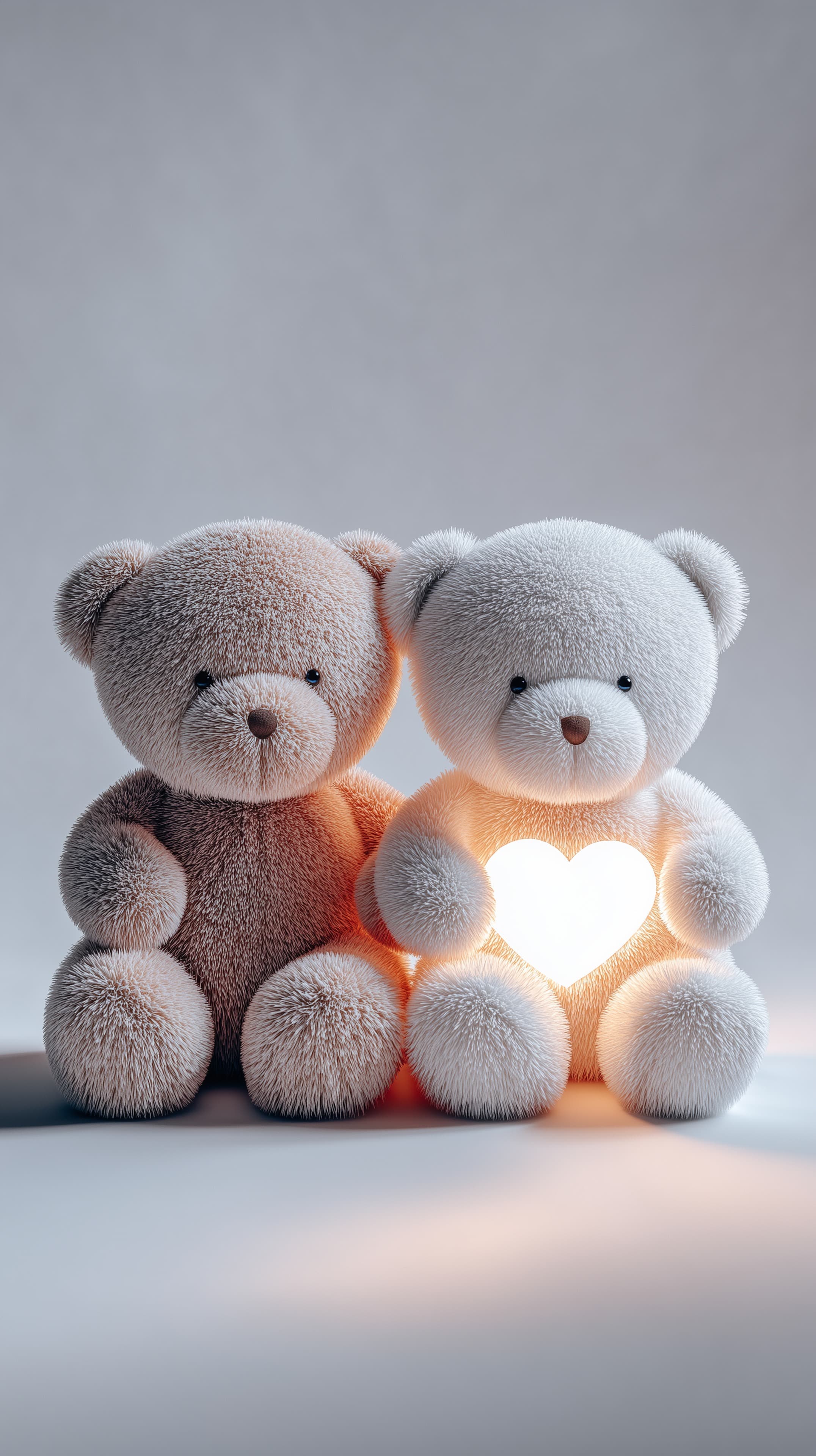 Cozy Plush Bears with a Glowing Heart - Soft Wallpaper - High Resolution bears Wallpaper for Mobile and Desktop