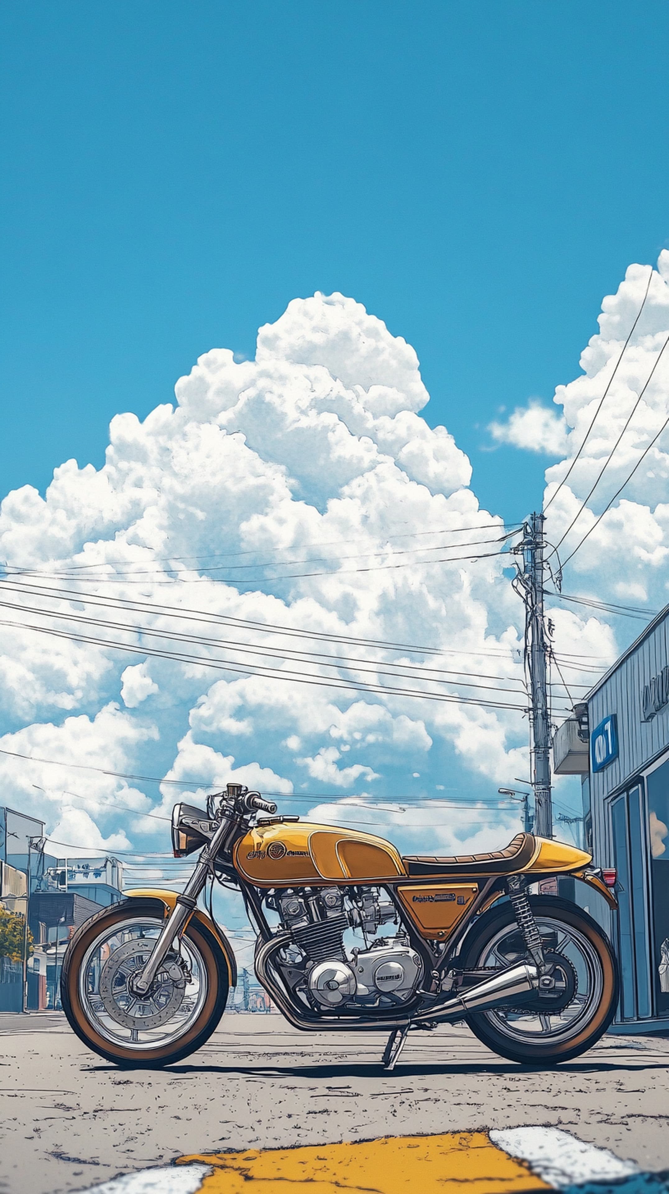 Green Canopy Street: Vintage Scooter Illustration - High Resolution scooter Wallpaper for Mobile and Desktop