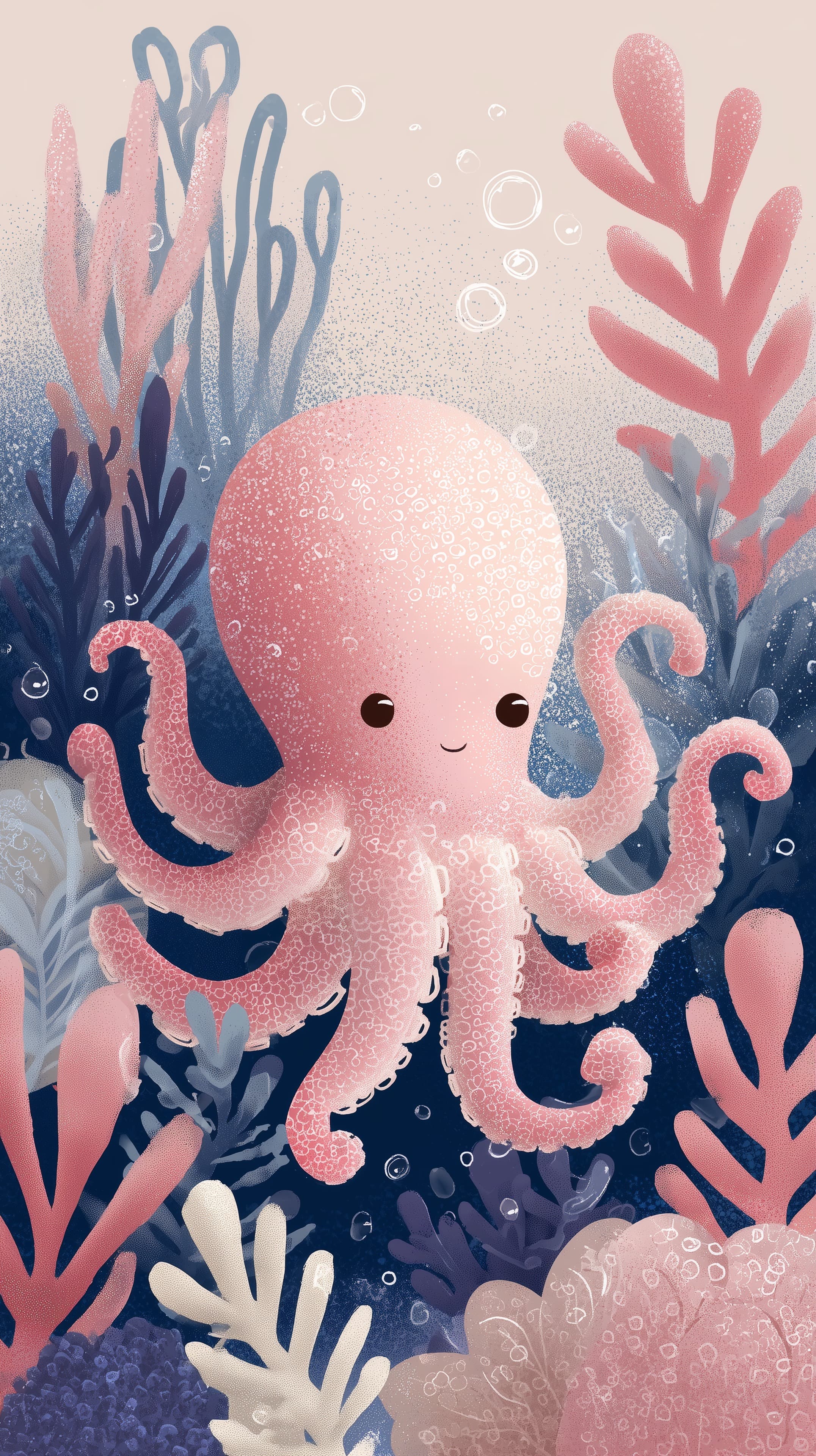 Pastel Pink Octopus Underwater Coral Reef Wallpaper - High Resolution cartoon Wallpaper for Mobile and Desktop