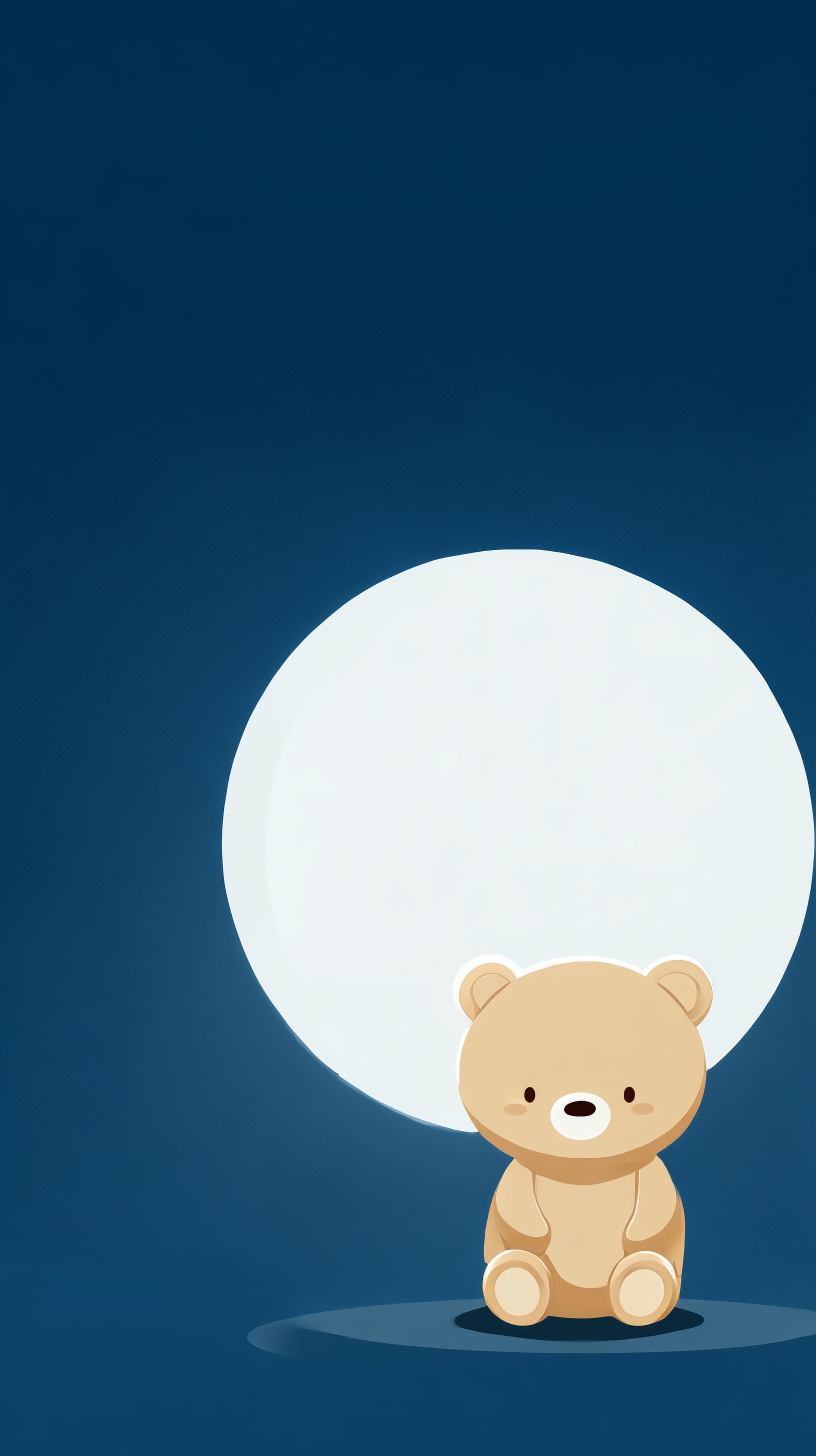 Cute Teddy Bear Under a Big Moon Night Scene Wallpaper - High Resolution blue-background Wallpaper for Mobile and Desktop