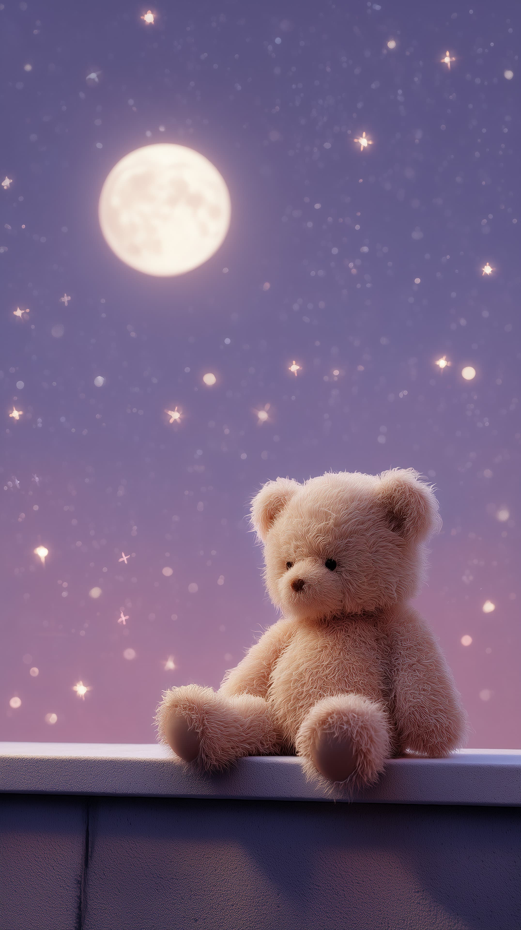 Moonlit Night Teddy Bear Wallpaper in Soft Pastel Glow - High Resolution cozy-ambiance Wallpaper for Mobile and Desktop