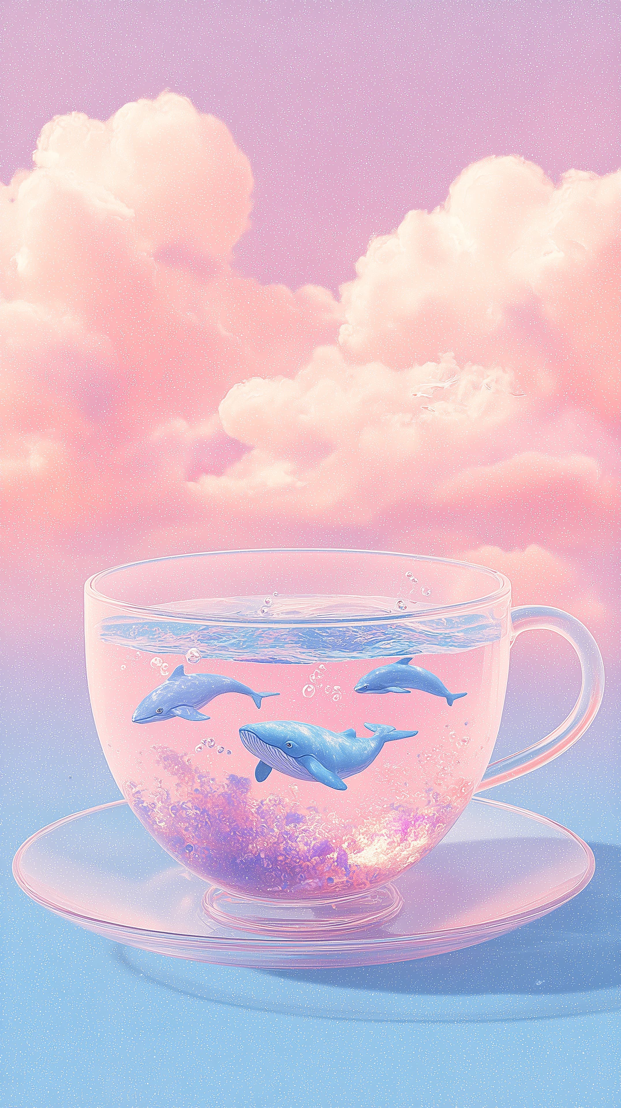 Pastel Dream Cup Scene With Dolphins in Pink Water Under Soft Clouds - High Resolution clouds Wallpaper for Mobile and Desktop