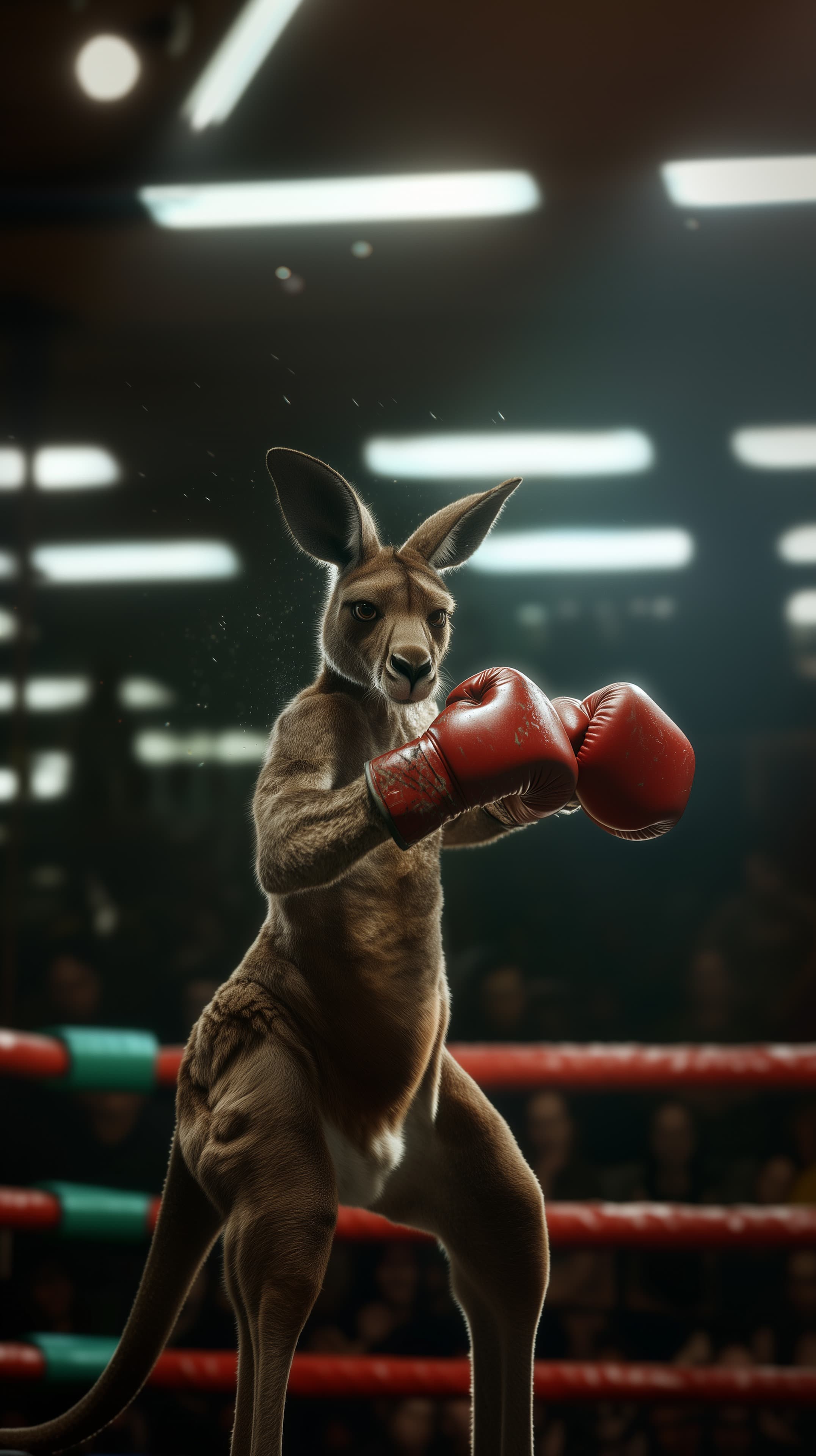 Dynamic Boxing Kangaroo in Neon Arena - Fight Wallpaper - High Resolution animal-art Wallpaper for Mobile and Desktop