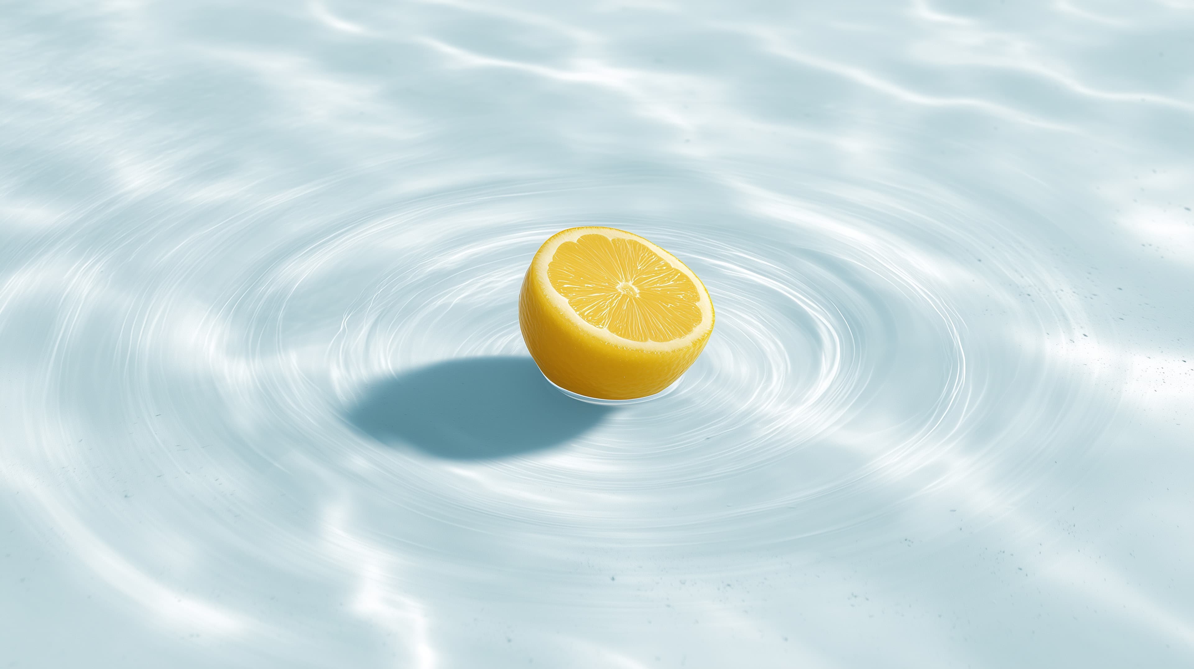 Vibrant Lemon Half Floating in Bright Rippled Aqua Water - High Resolution lemon-half Wallpaper for Mobile and Desktop