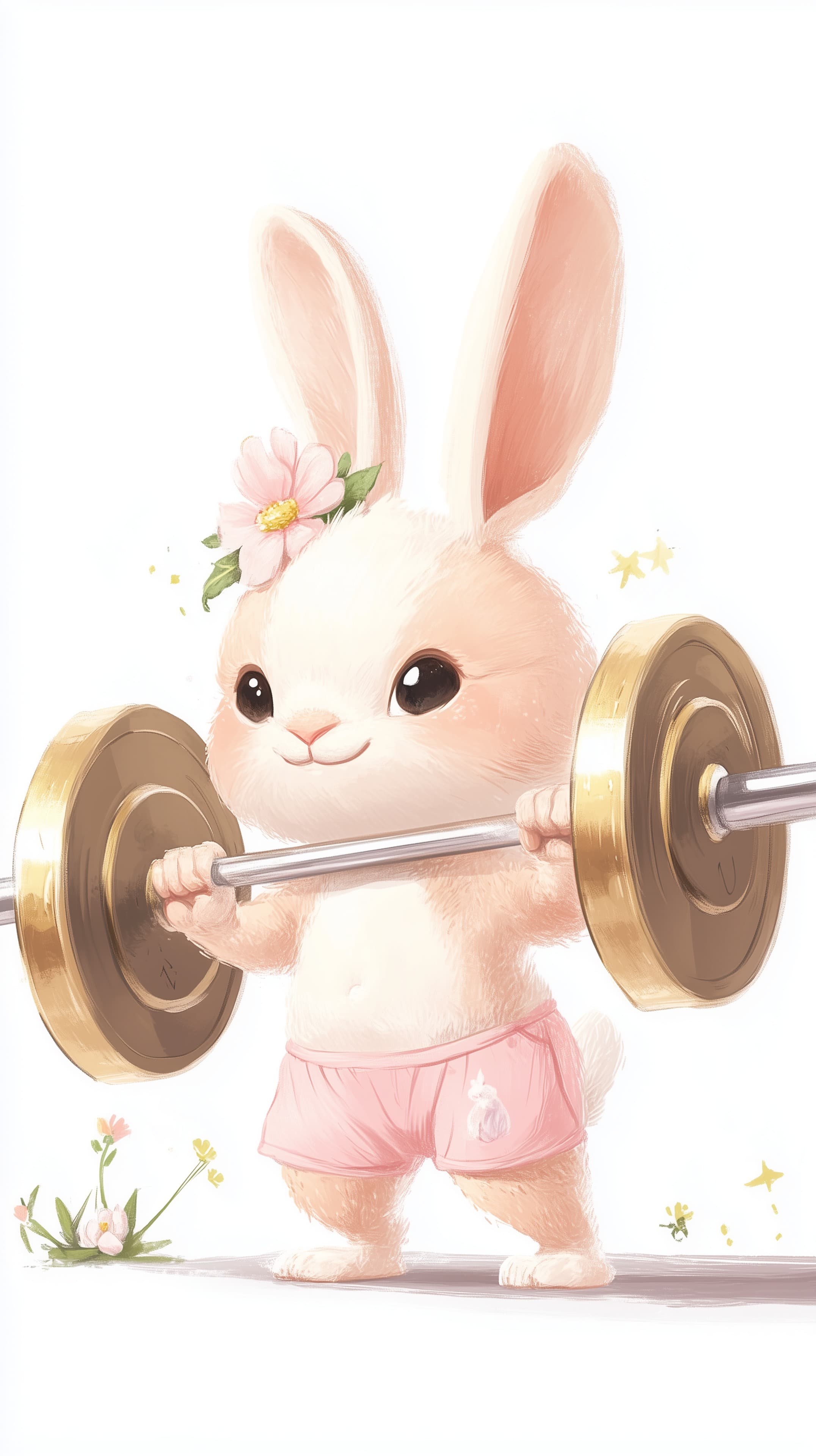 Pastel Bunny Lifting Weights – Cute Fitness Wallpaper - High Resolution bunny Wallpaper for Mobile and Desktop