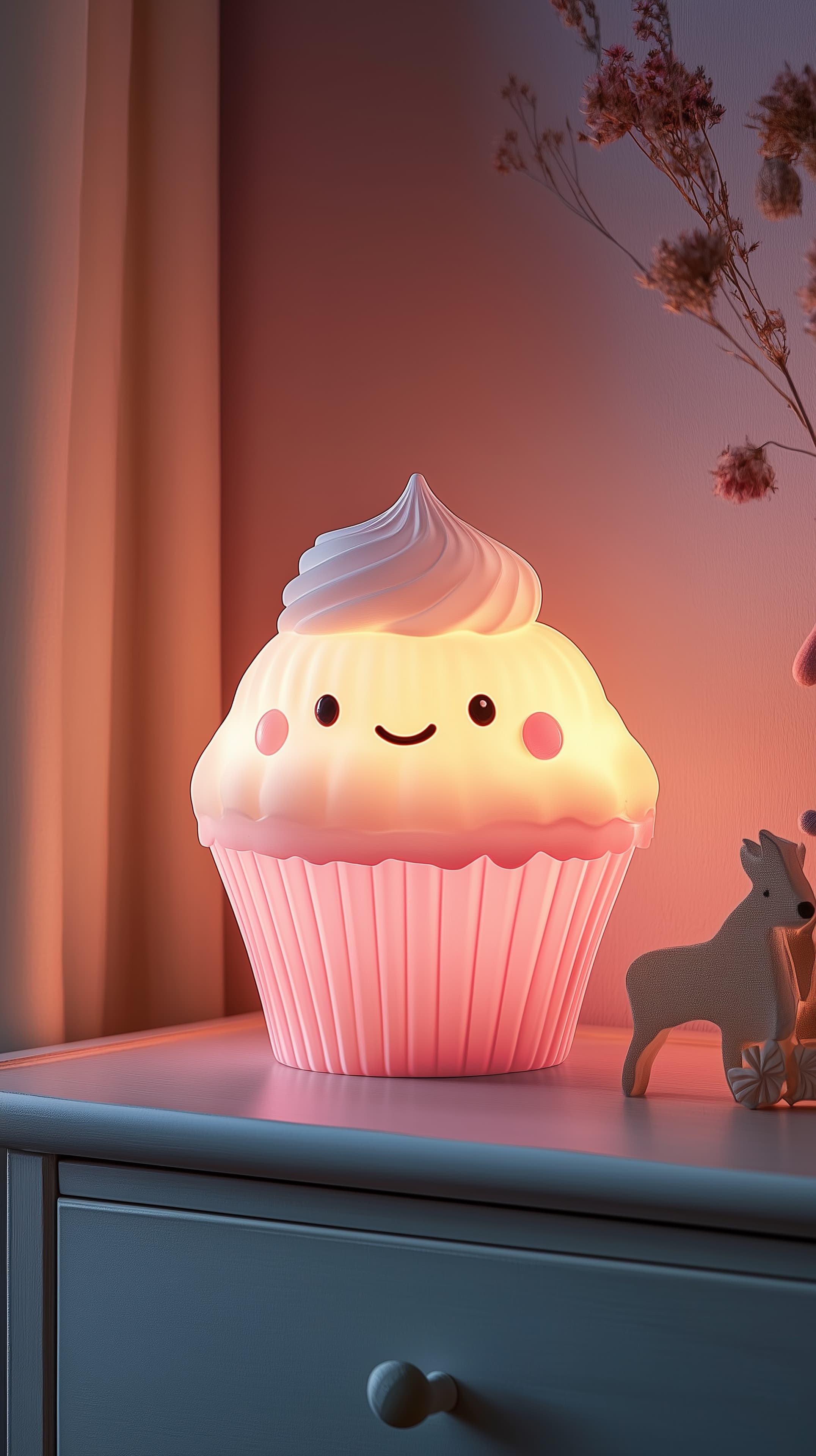 Cute pastel cupcake night light with warm glow for bedroom decor - High Resolution children-room-decor Wallpaper for Mobile and Desktop