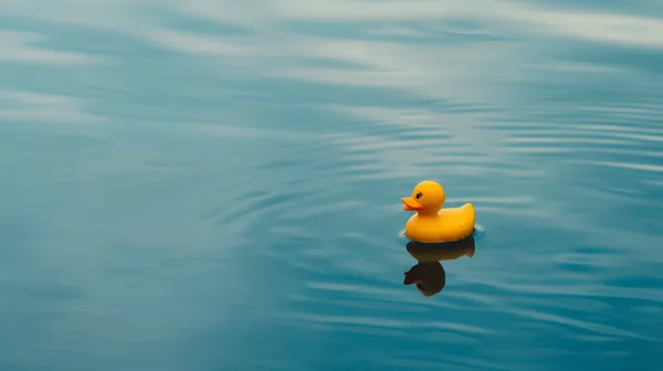 Sunny Rubber Duck Floating on Calm Blue Water Wallpaper - HD Wallpaper, 4k Background Image