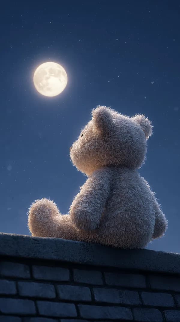 Moonlit Teddy Bear Gazing at the Full Moon - Night Sky Wallpaper - HD Wallpaper, 4k Background Image