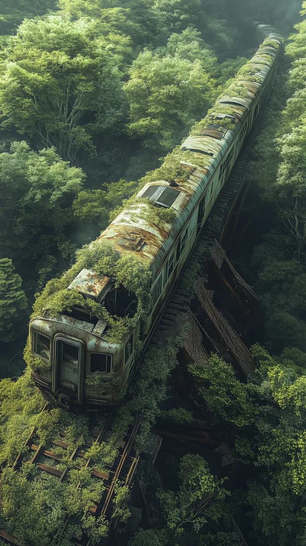 Overgrown Abandoned Train in a Verdant Forest Landscape - HD Wallpaper, 4k Background Image