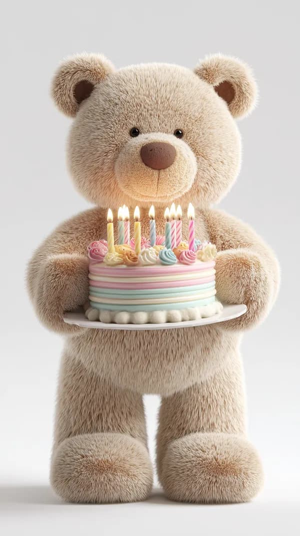Adorable Plush Teddy Bear with Pastel Birthday Cake - HD Wallpaper, 4k Background Image