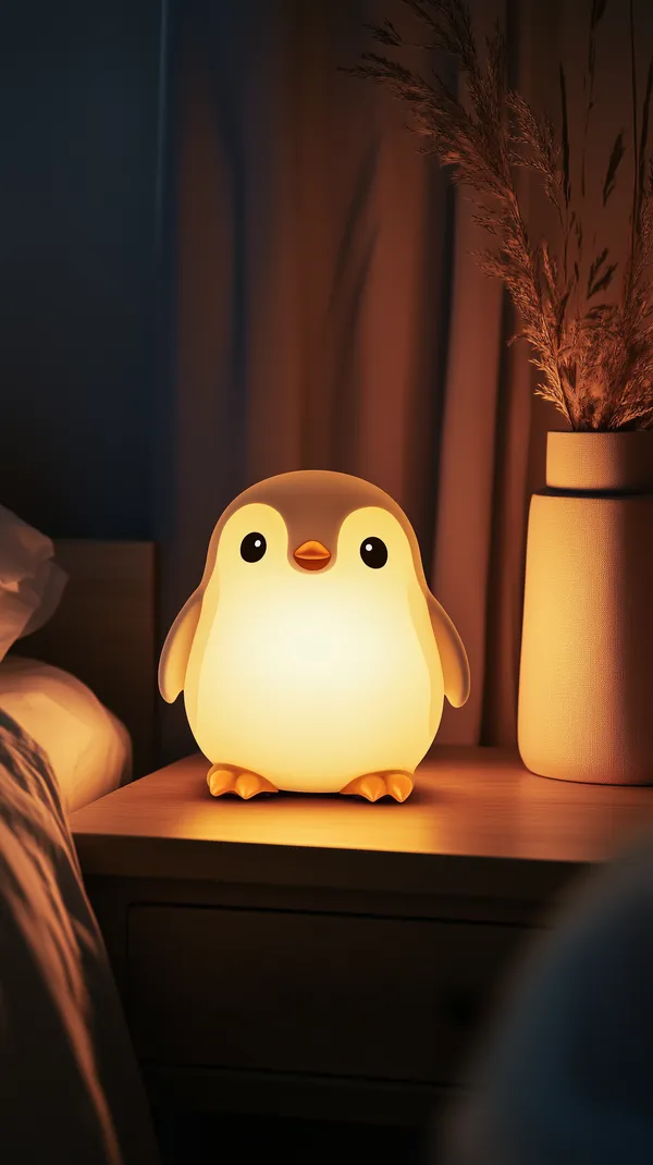 Cozy Penguin Night Light on Nightstand with Warm Glow - HD Wallpaper, 4k Background Image