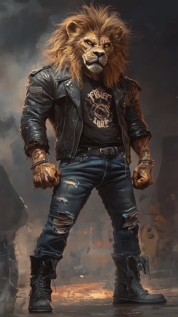 Lion-Headed Warrior in a Leather Jacket – Dramatic Wallpaper - HD Wallpaper, 4k Background Image