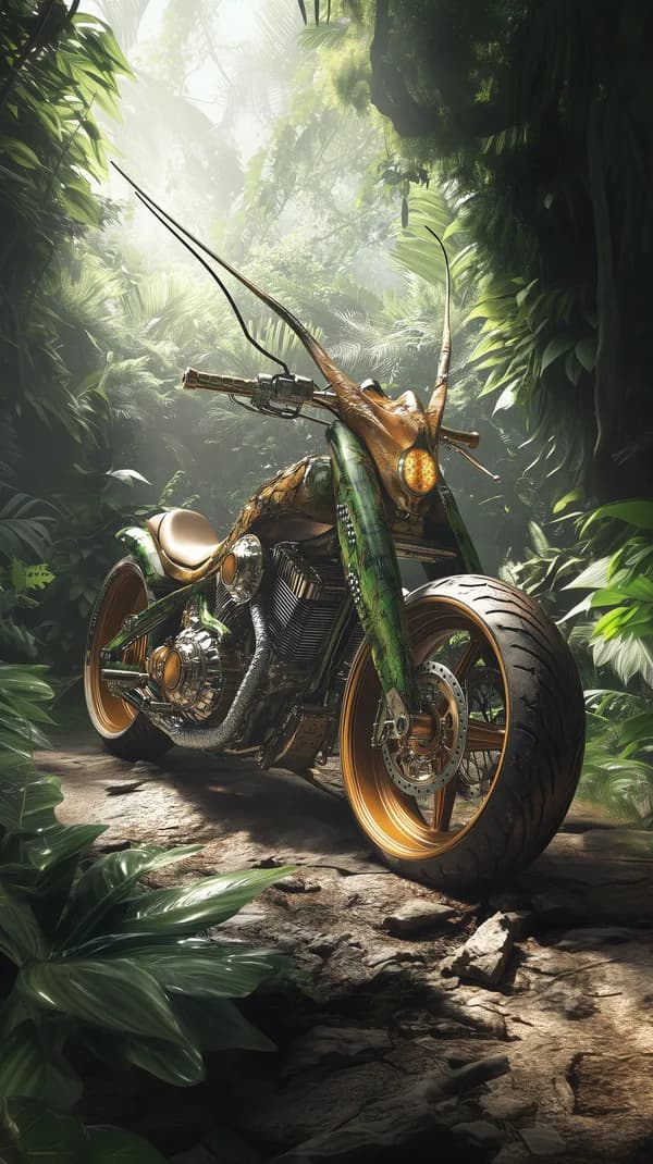 Jungle Neon Custom Motorcycle in Tropical Rainforest - HD Wallpaper, 4k Background Image