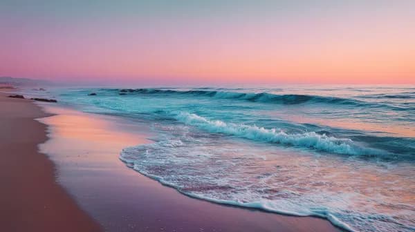 Pastel Sunset Beach Wallpaper with Turquoise Ocean Waves - HD Wallpaper, 4k Background Image