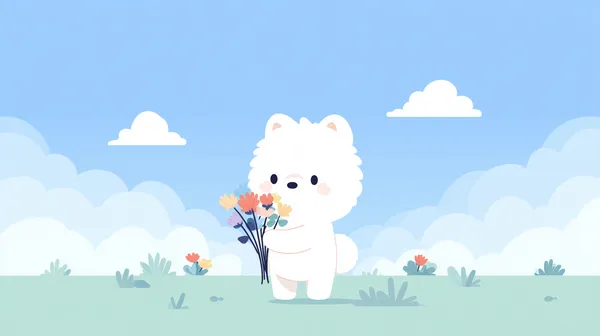 Pastel Cute Fluffy Animal with Bouquet - Soft Sky Wallpaper - HD Wallpaper, 4k Background Image