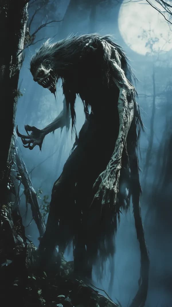 Moonlit Forest Monster - Dark Werewolf in Misty Woods Wallpaper - HD Wallpaper, 4k Background Image