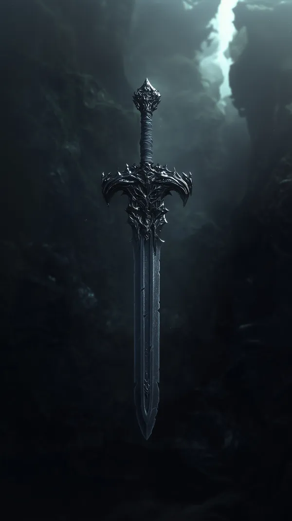 Dark Fantasy Sword in a Shadowy Cavern – Epic Wallpaper - HD Wallpaper, 4k Background Image