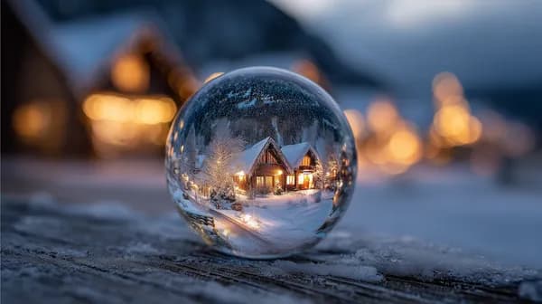 Winter Snow Globe Scene: Cozy Village Lights at Dusk - HD Wallpaper, 4k Background Image