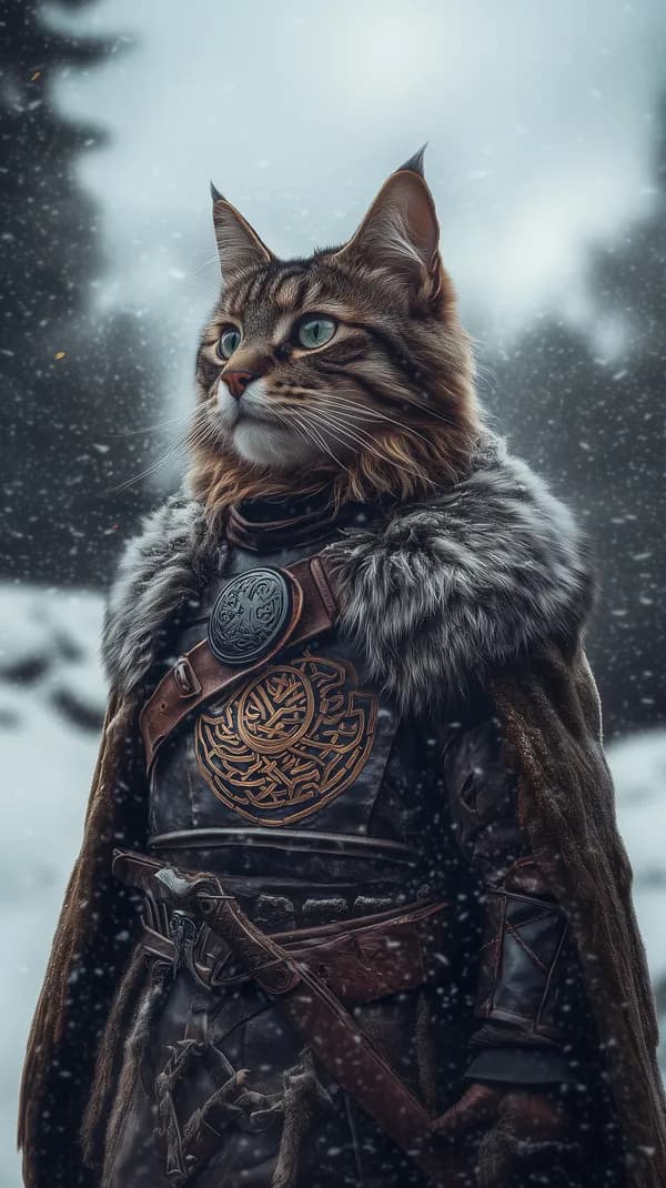 Epic Feline Warrior in Frosty Armor Amid Snow - Fantasy Wallpaper - HD Wallpaper, 4k Background Image