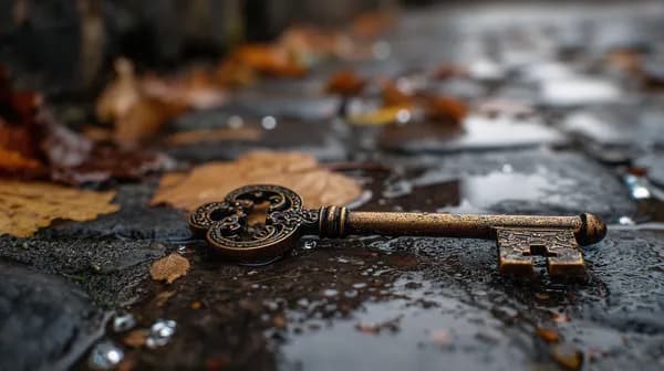 Vintage Brass Key on a Wet Autumn Street – Moody Wallpaper - HD Wallpaper, 4k Background Image