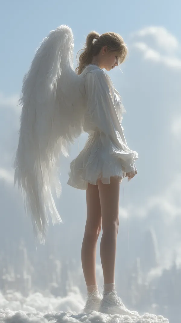 Ethereal Angel in White: Soft Light, Cloudy Sky Wallpaper - HD Wallpaper, 4k Background Image