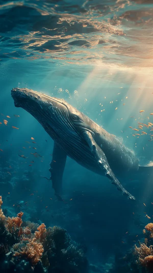 Majestic Whale Gliding Through Sunlit Underwater Blues Dreamscape - HD Wallpaper, 4k Background Image